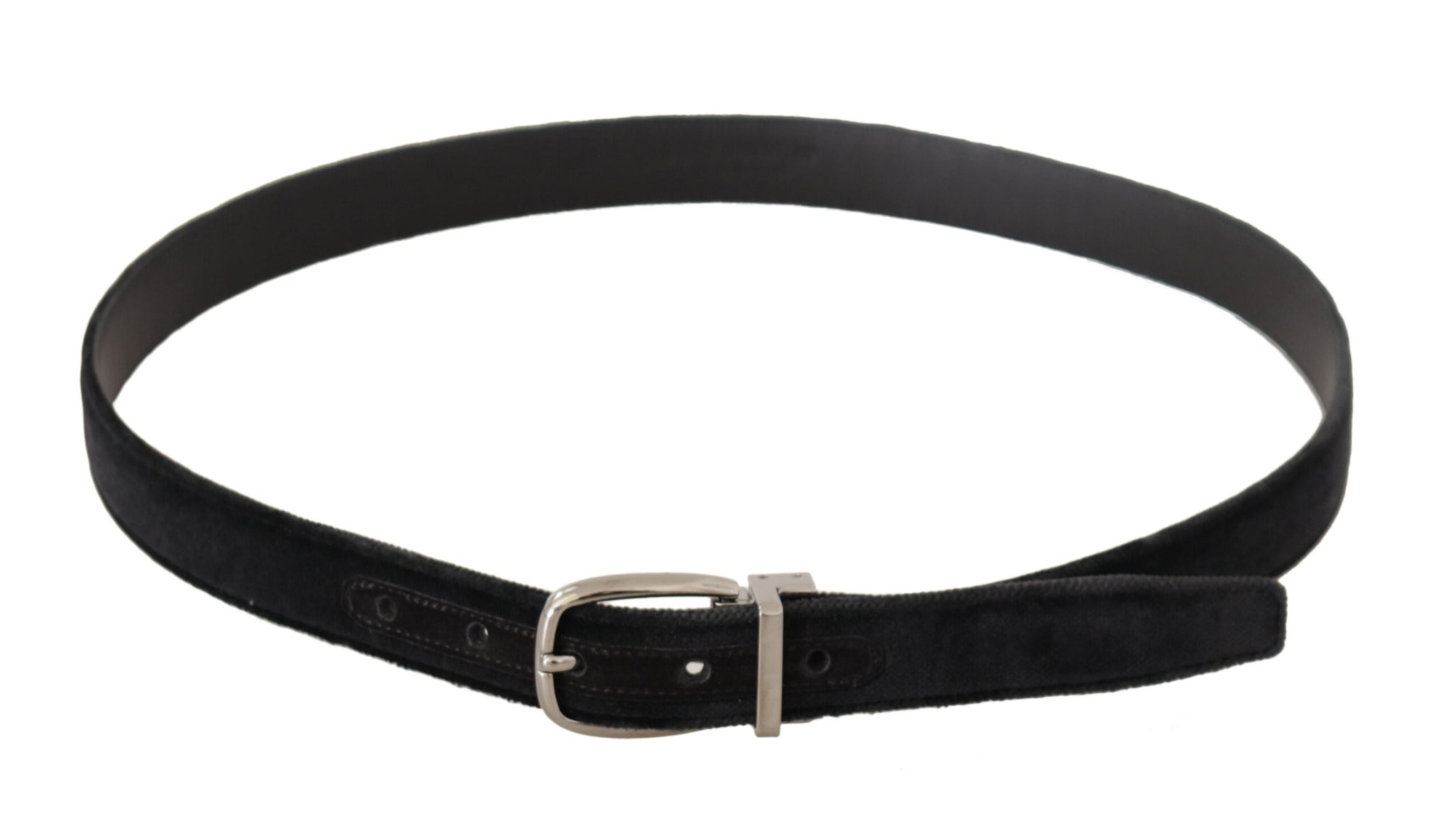 Dolce & Gabbana Black Velvet Silver Tone Logo Metal Buckle Belt