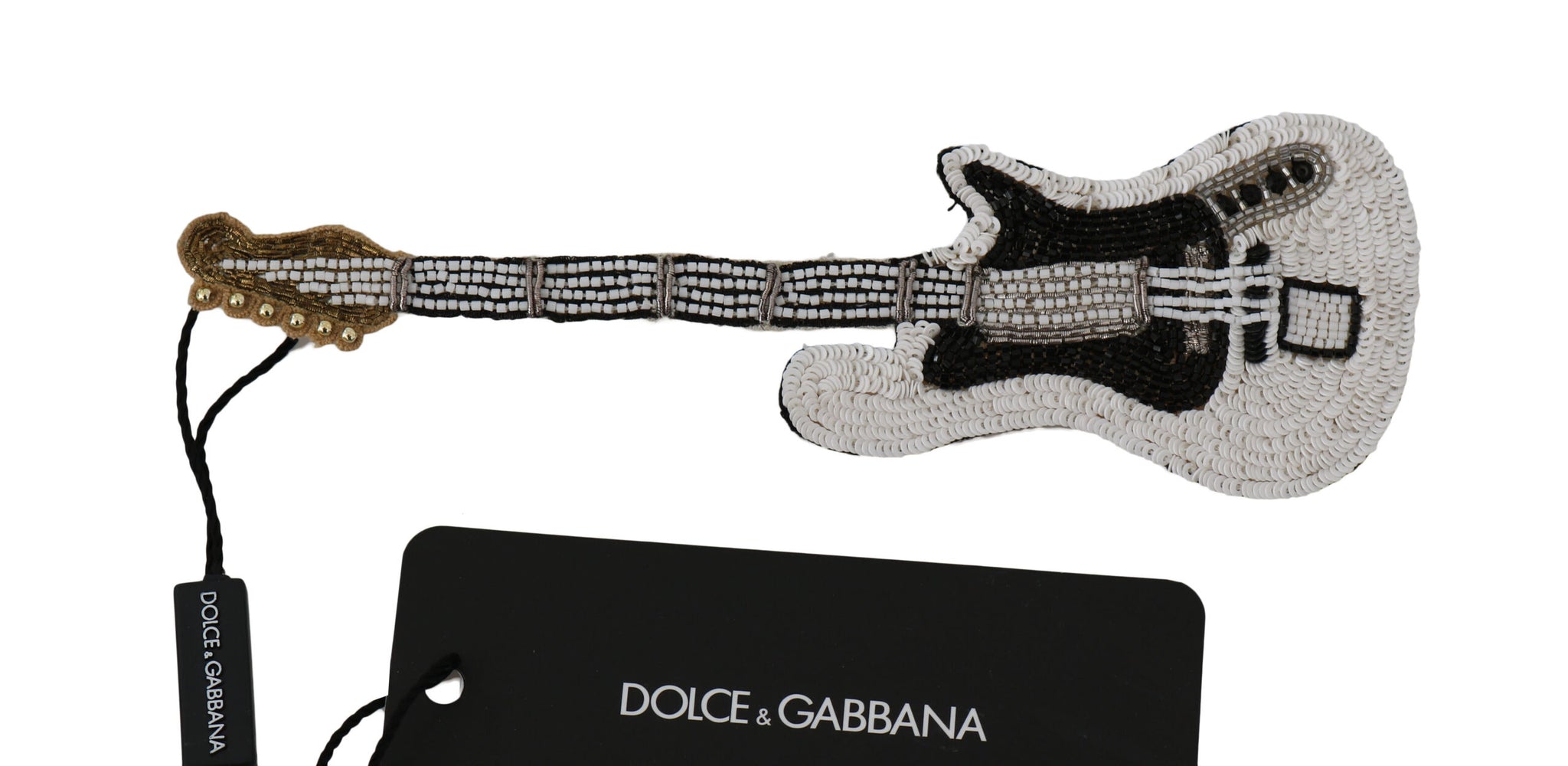 Dolce & Gabbana Gold Brass Beaded Guitar Pin Accessory Brooch