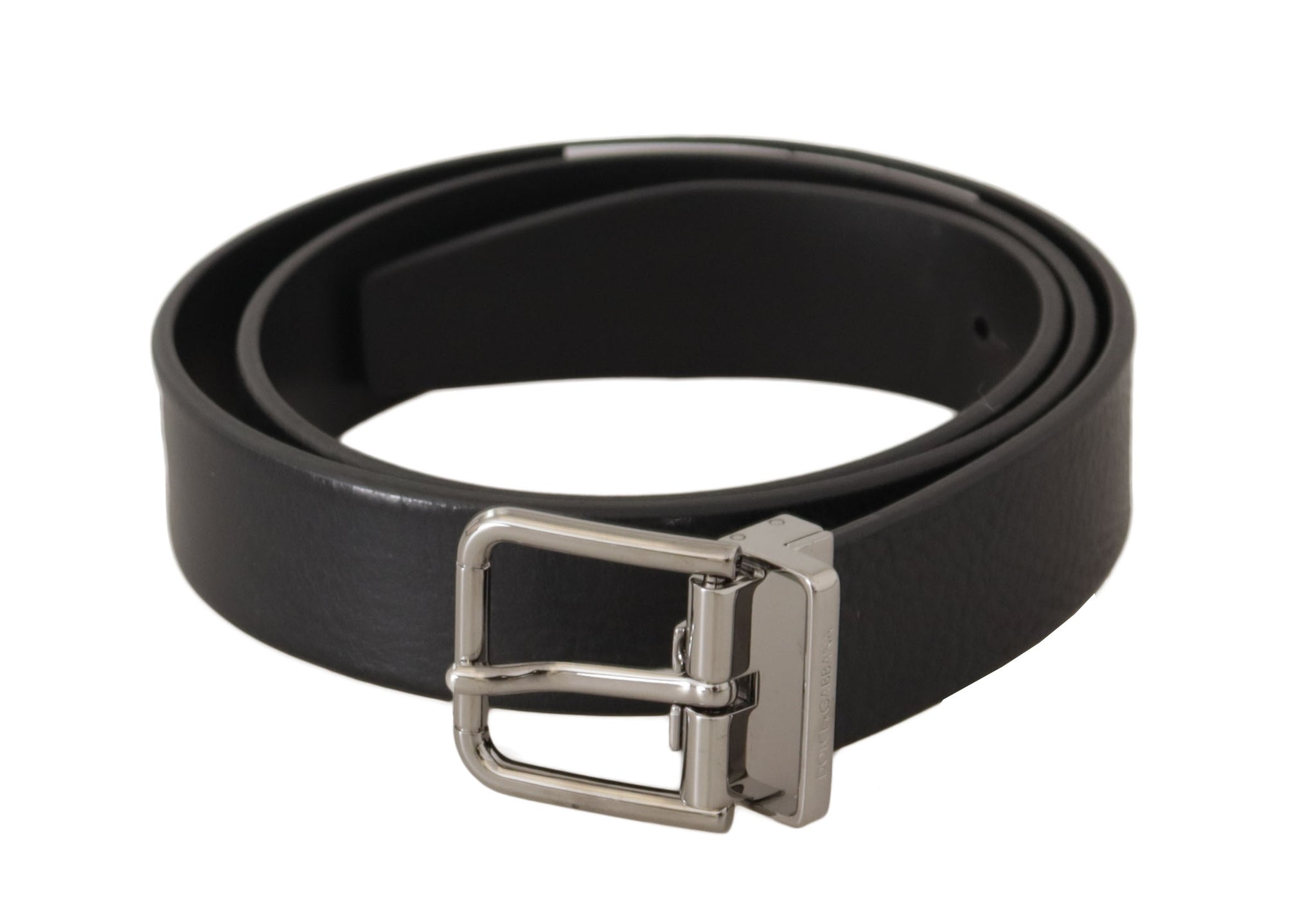 Dolce & Gabbana Black Calf Leather Silver Tone Metal Buckle Belt