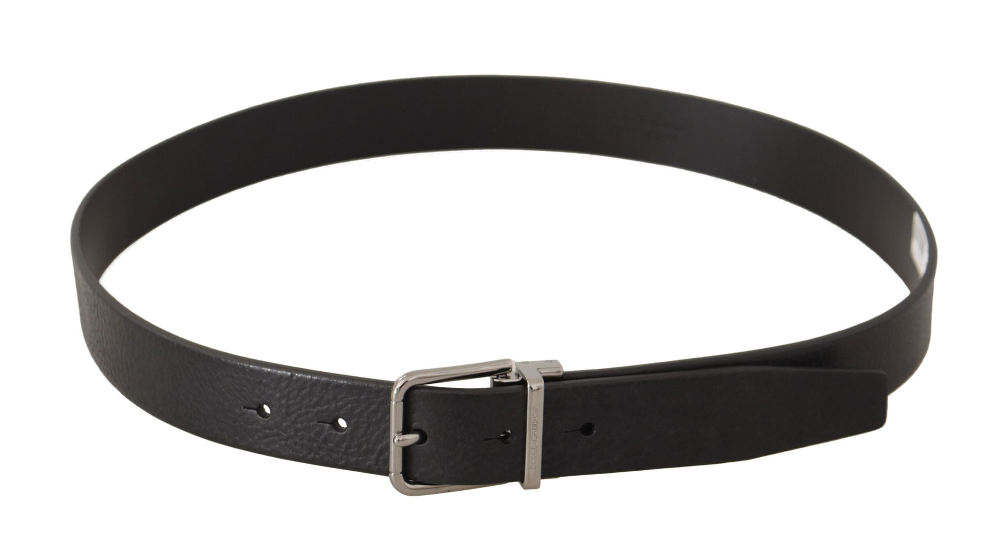 Dolce & Gabbana Black Calf Leather Silver Tone Metal Buckle Belt