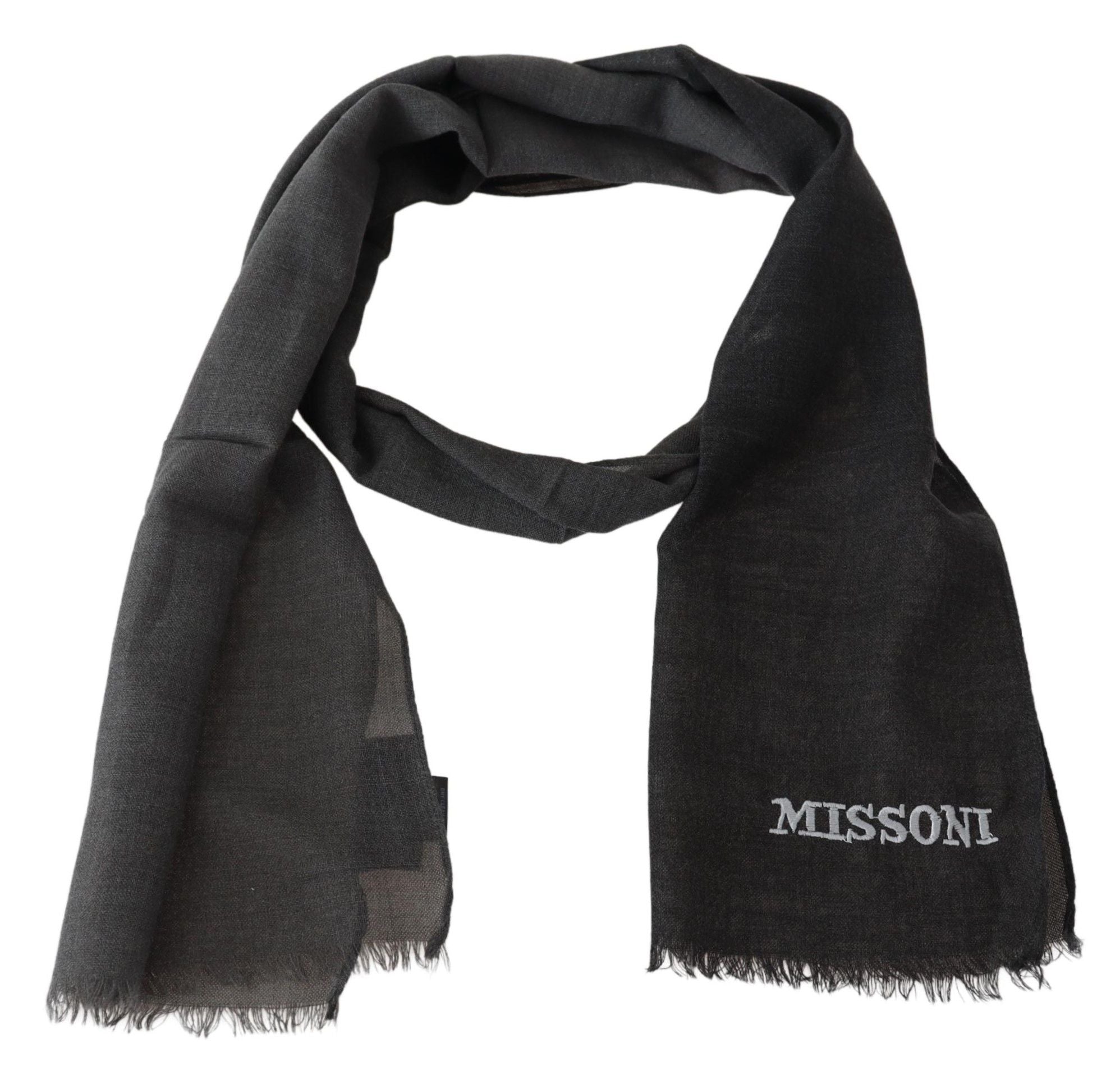 Gray Wool Unisex Neck Wrap Shawl Fringes Logo Scarf