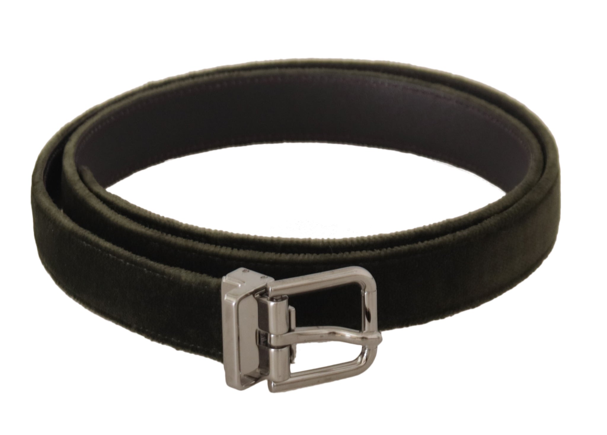 Dolce & Gabbana Green Velvet Silver Tone Metal Buckle Belt