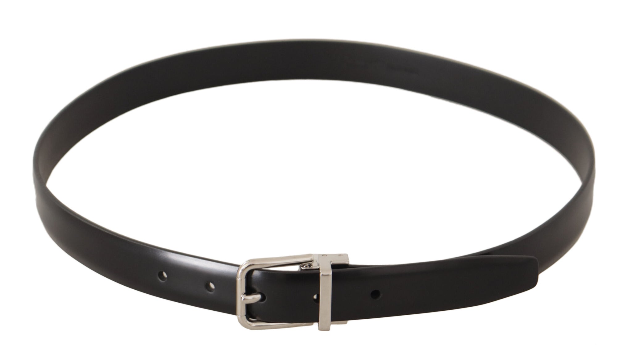 Dolce & Gabbana Black Calf Leather Silver Metal Logo Buckle Belt