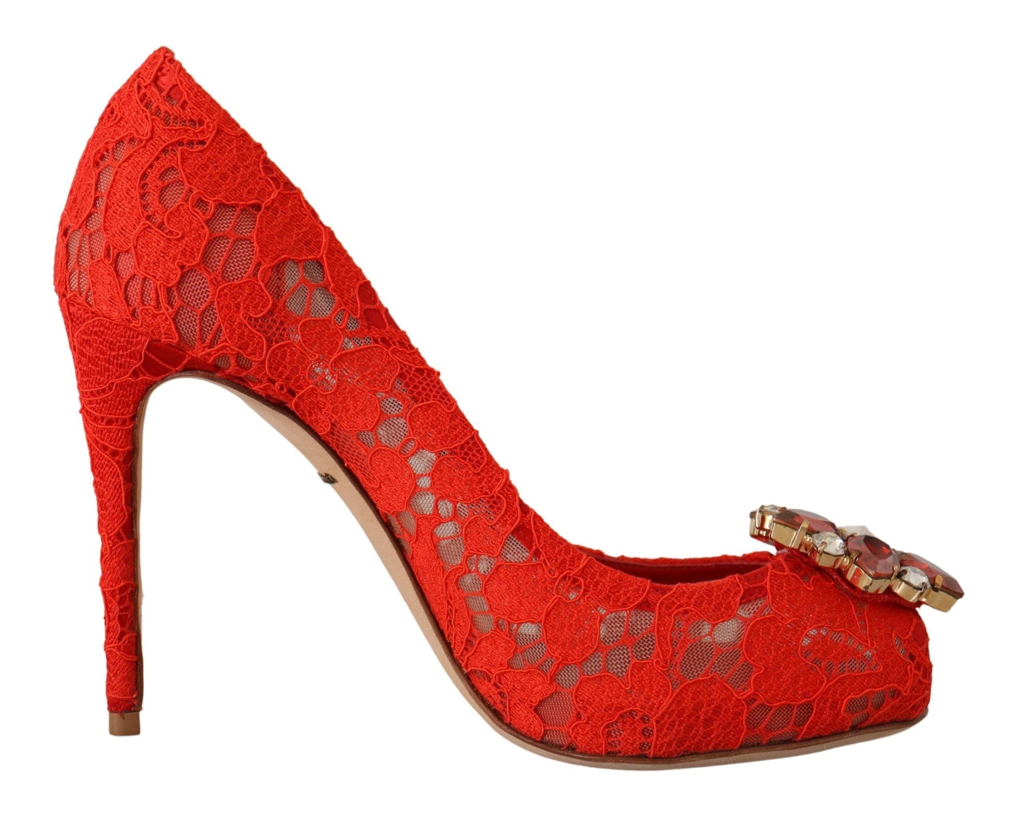 Red Taormina Lace Crystal Heels Pumps