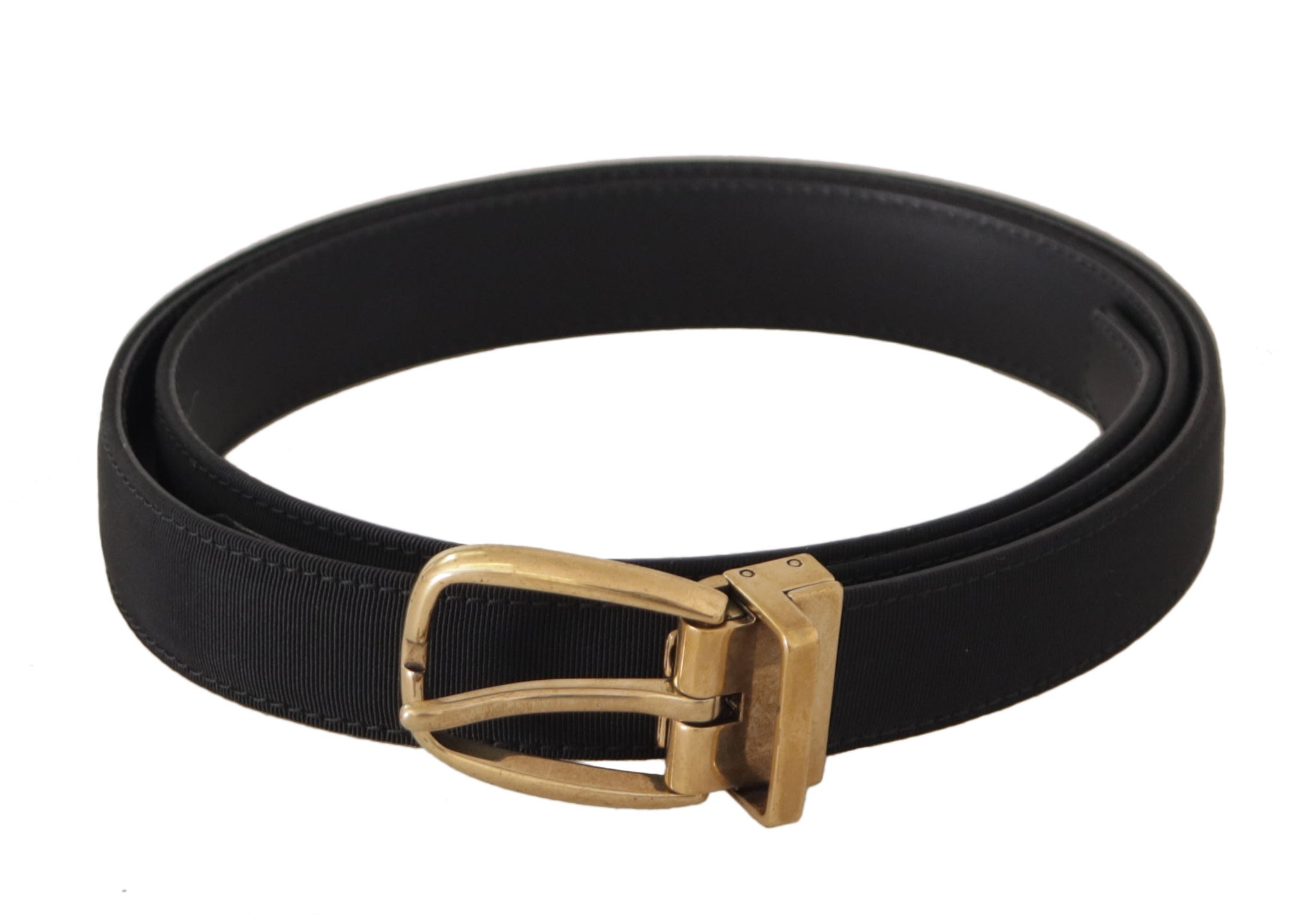 Dolce & Gabbana Black Grosgrain Canvas Gold Metal Buckle Belt