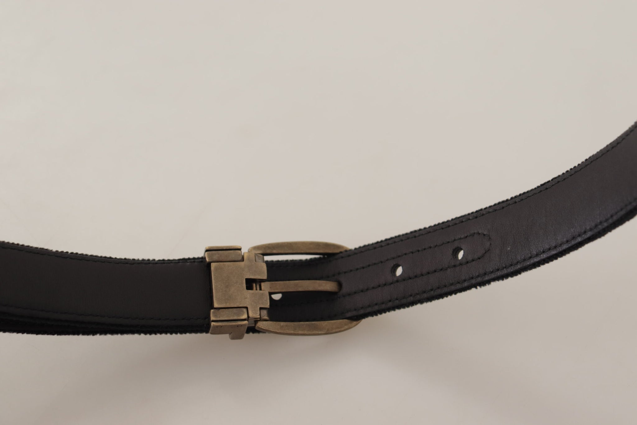 Dolce & Gabbana Black Alta Sartoria Velvet Gold Metal Buckle Belt