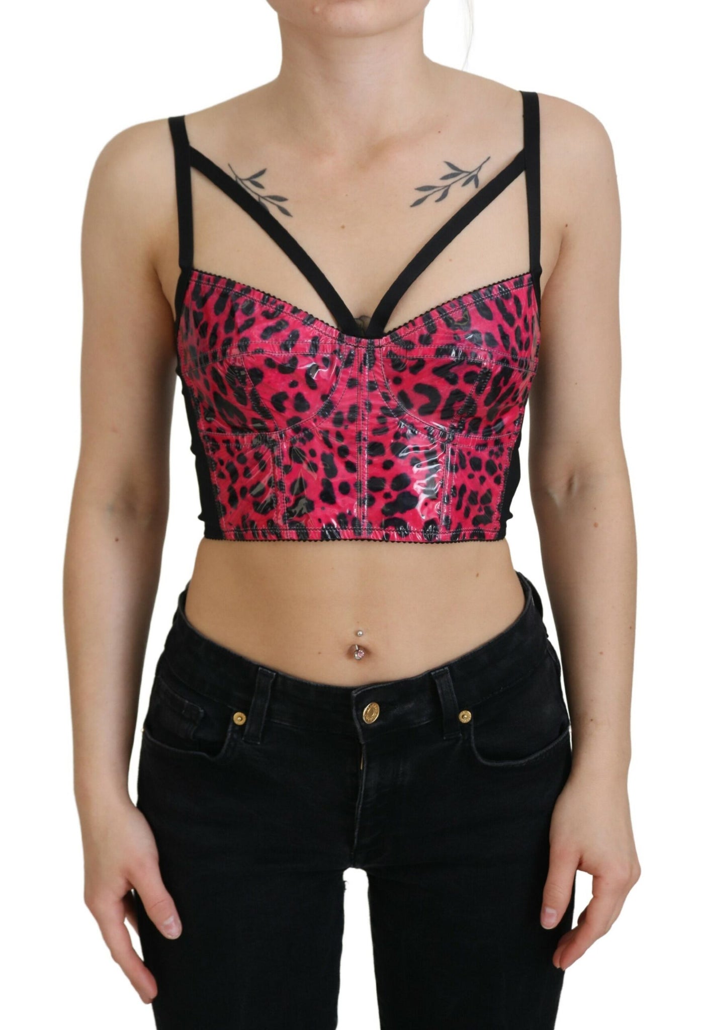 Dolce & Gabbana Pink Leopard Print Cropped Bustier Corset Top