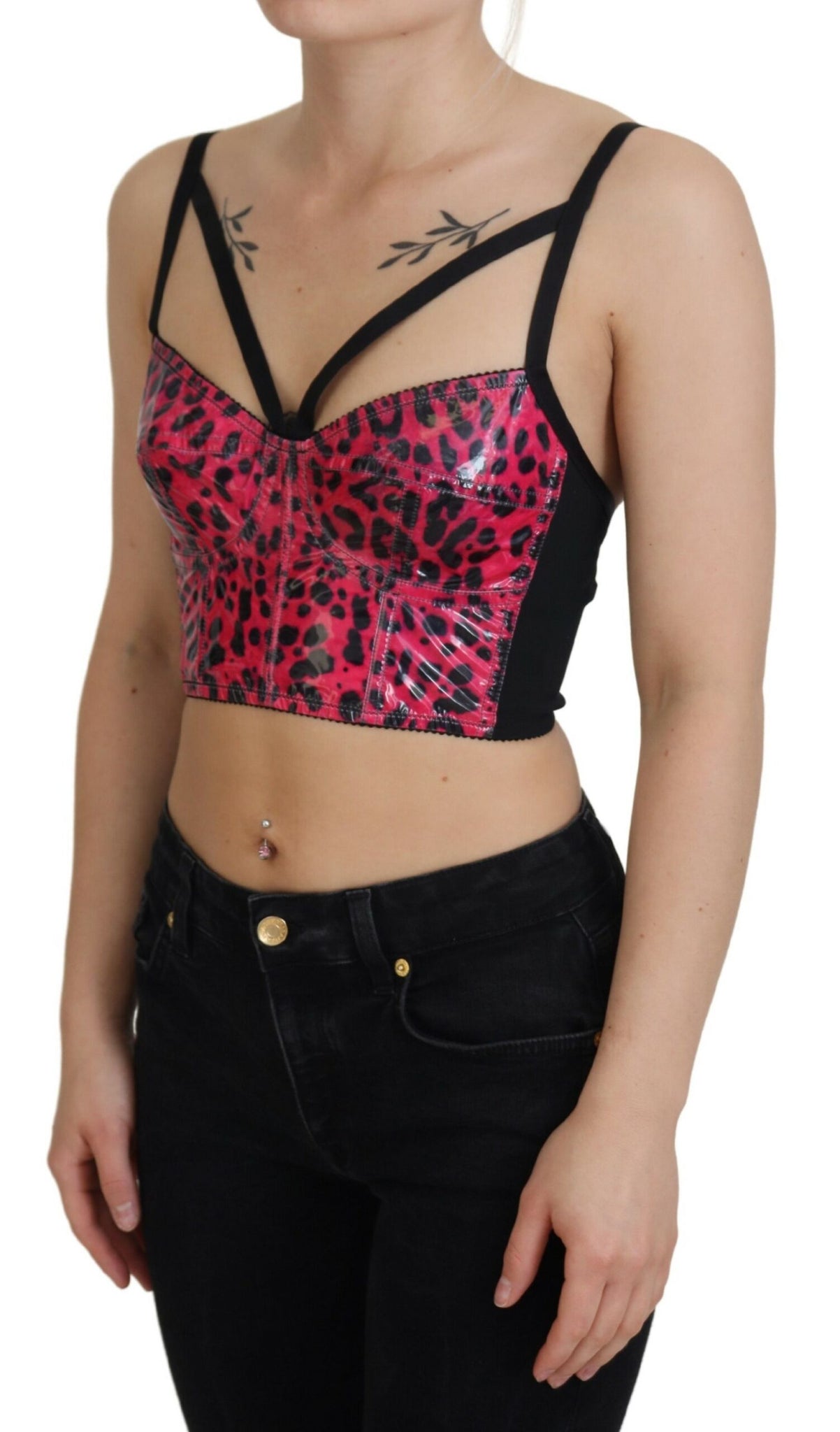 Dolce & Gabbana Pink Leopard Print Cropped Bustier Corset Top