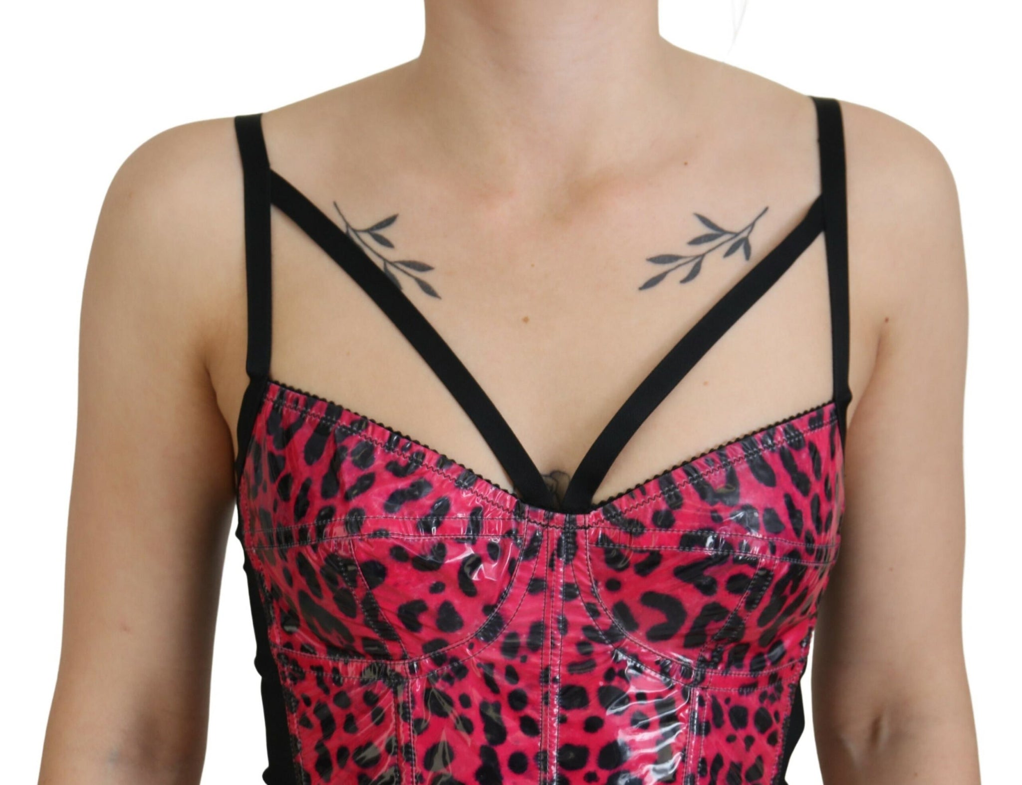 Dolce & Gabbana Pink Leopard Print Cropped Bustier Corset Top