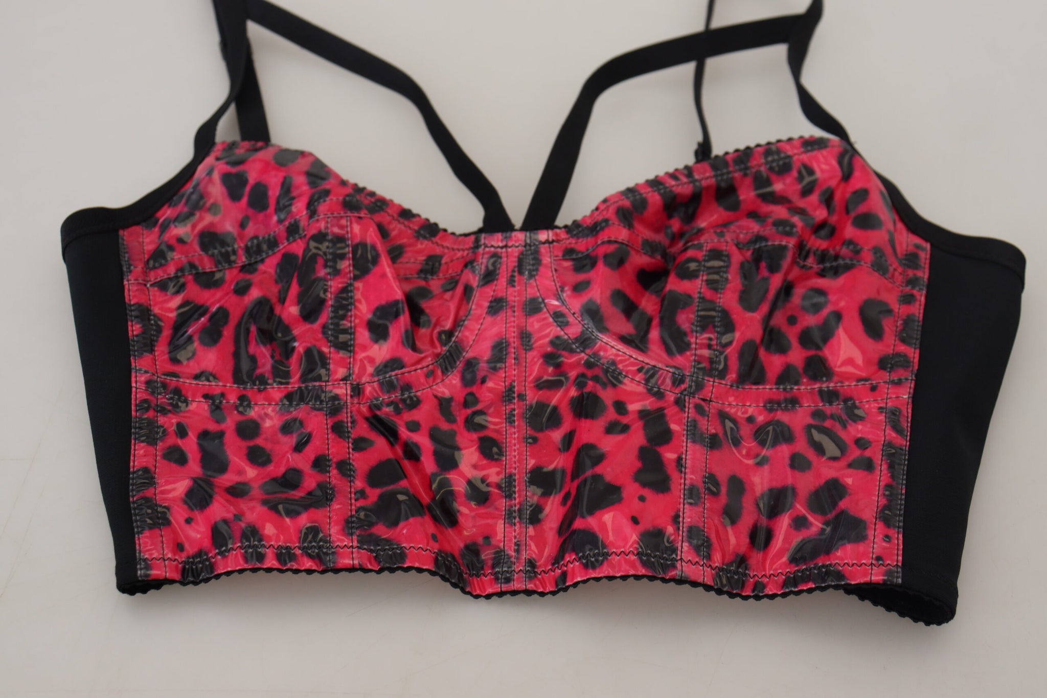 Dolce & Gabbana Pink Leopard Print Cropped Bustier Corset Top