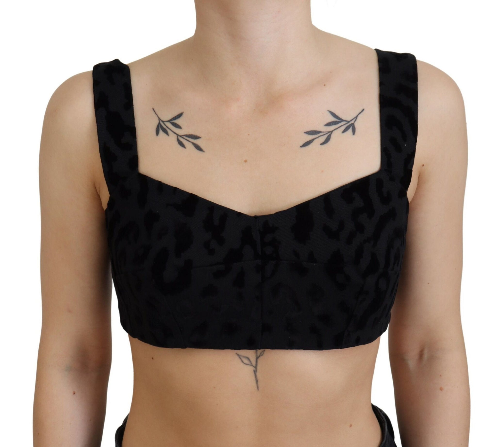 Dolce & Gabbana Black Leopard Cropped Bustier Corset Bra Top