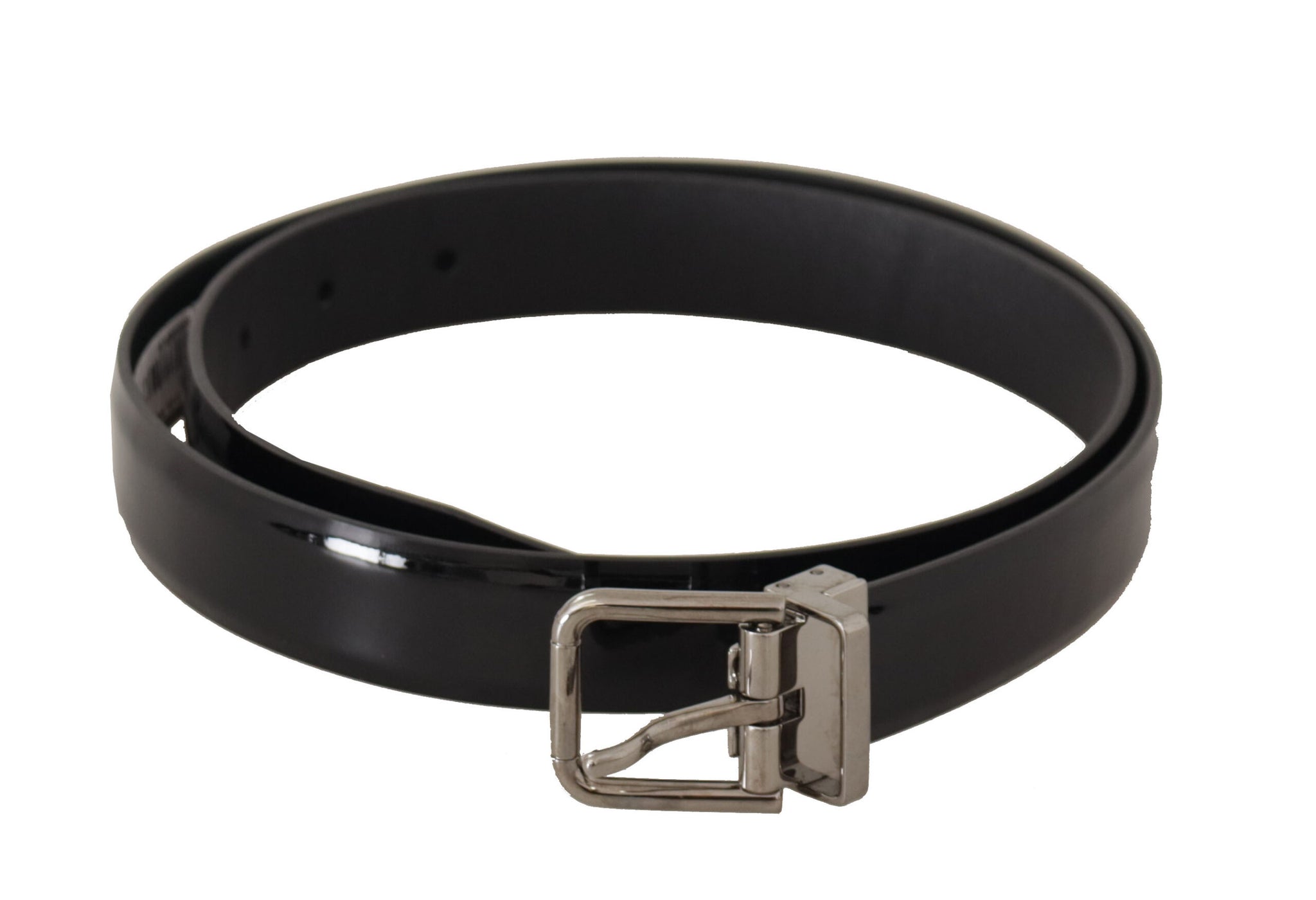 Dolce & Gabbana Black Calf Leather Silver Tone Metal Buckle Belt