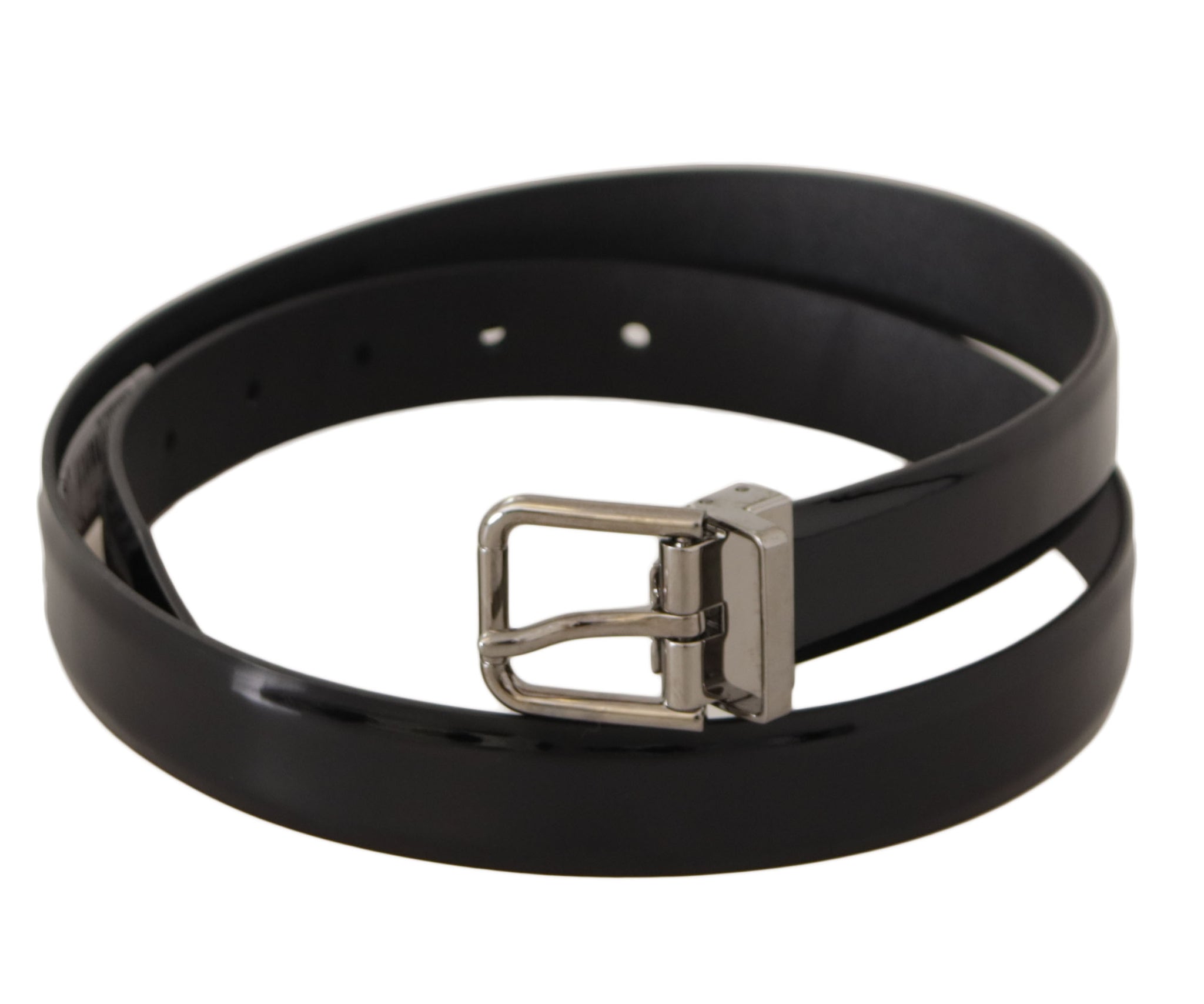 Dolce & Gabbana Black Calf Leather Silver Tone Metal Buckle Belt