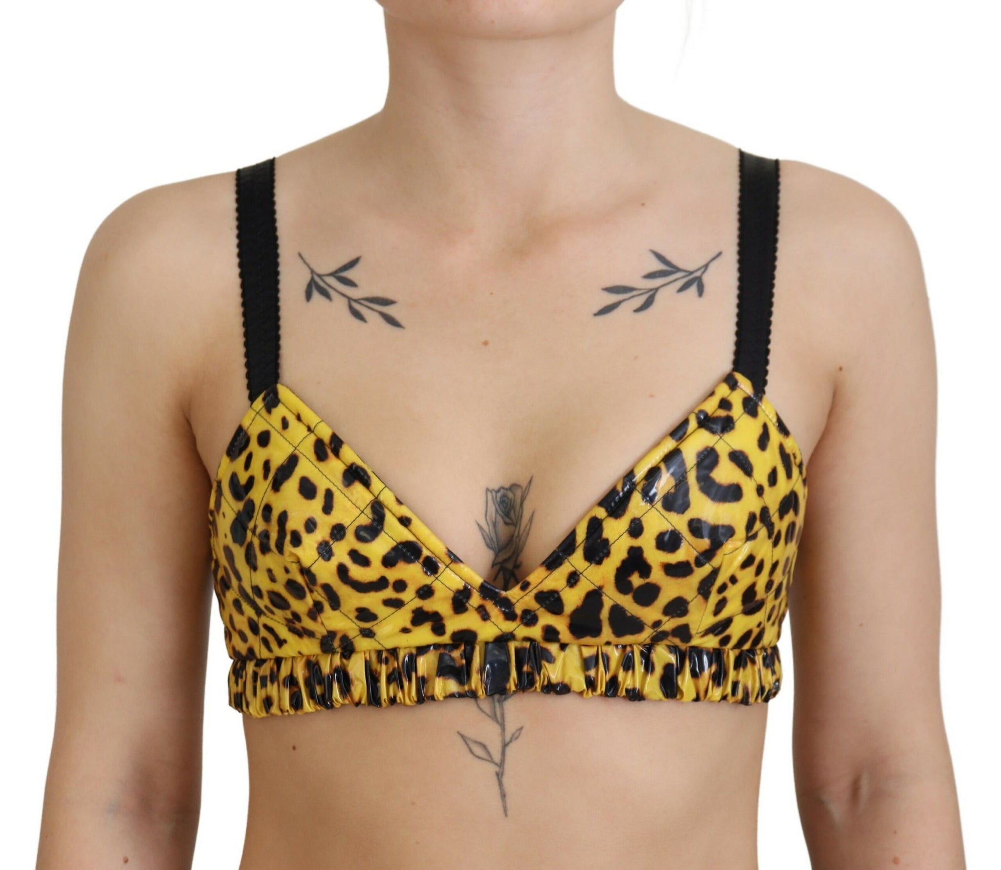 Dolce & Gabbana Yellow Leopard Cropped Bustier Corset Bra Top