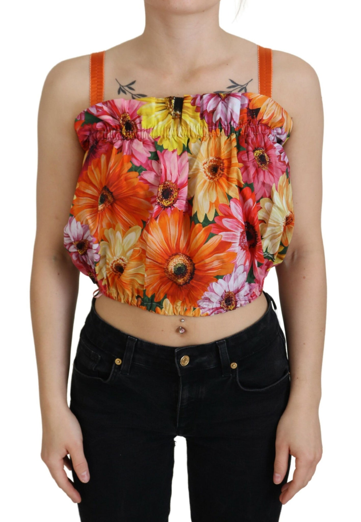 Dolce & Gabbana Blouse Cropped Floral Cotton Tank Top