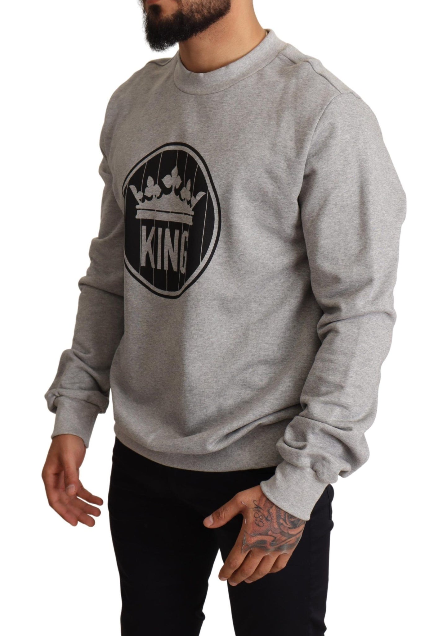 Gray Crown King Print Cotton Sweater