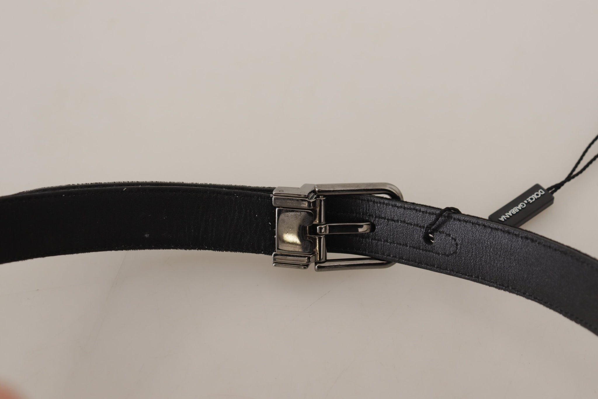 Dolce & Gabbana Black Cotton Silver Tone Metal Buckle Belt