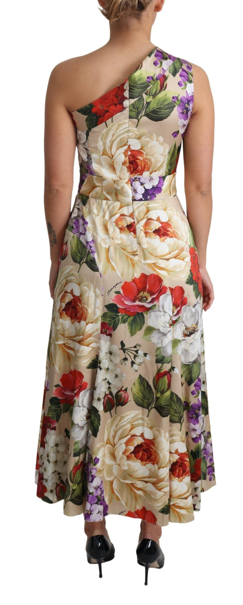 Print Silk Stretch One Shoulder Dress Floral