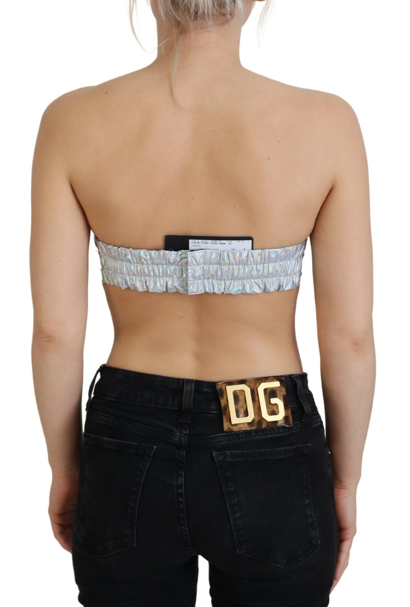 Dolce & Gabbana Silver Holographic Effect Bustier Brassiere Top