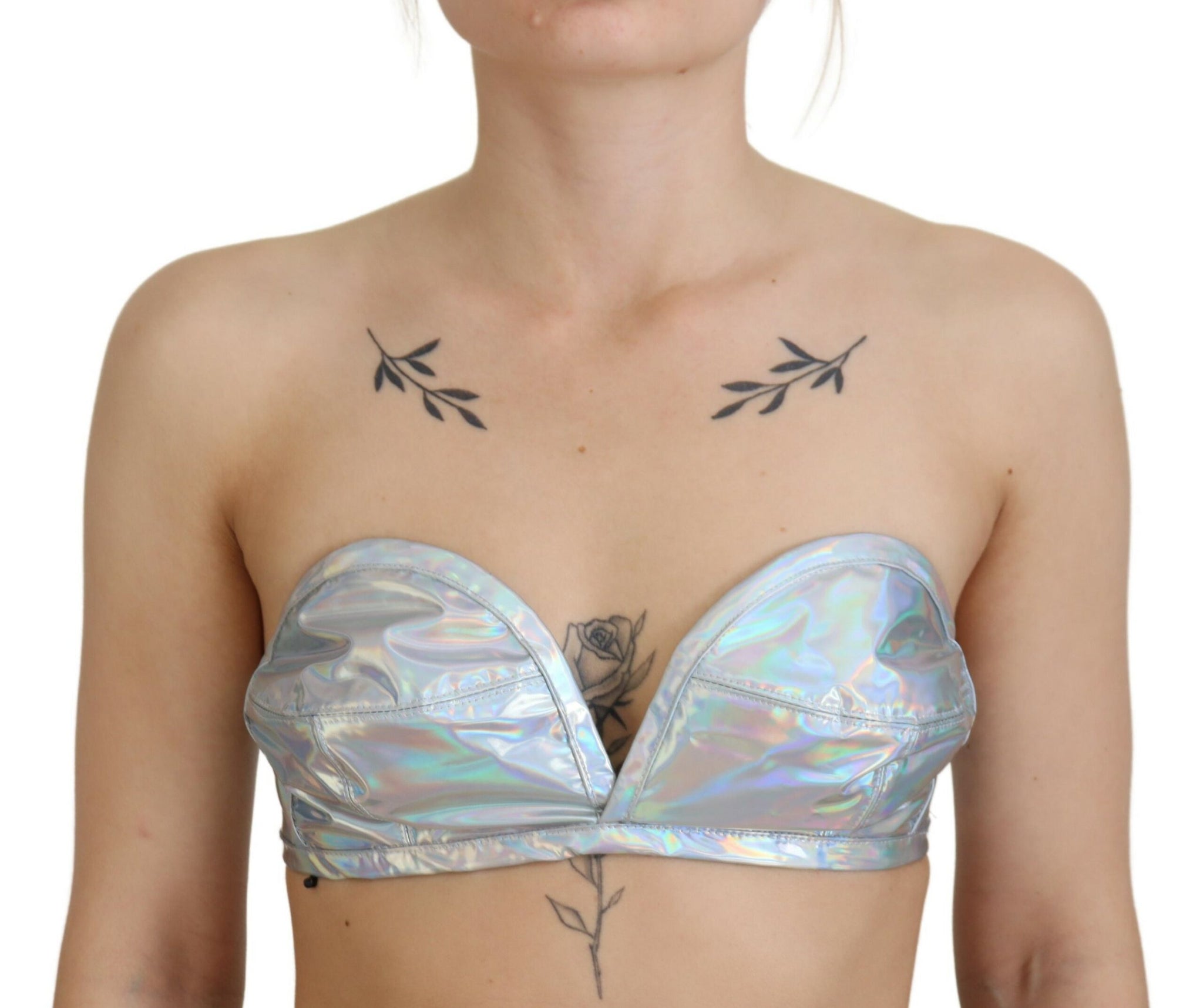 Dolce & Gabbana Silver Holographic Effect Bustier Brassiere Top