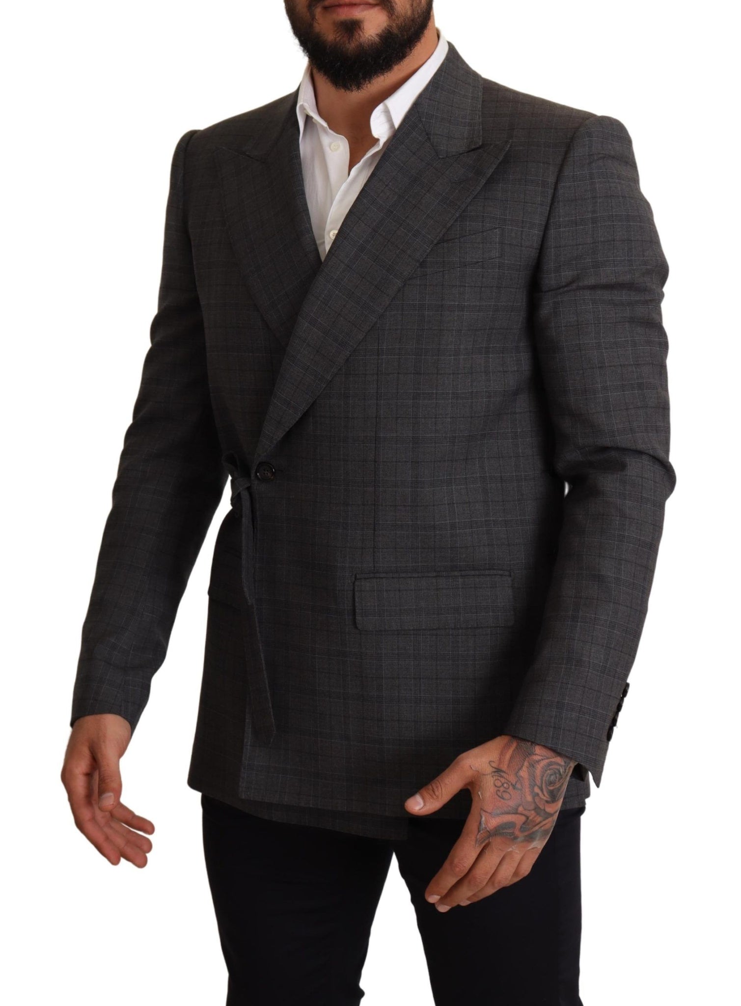 Gray Check Wool Slim Fit Blazer Jacket