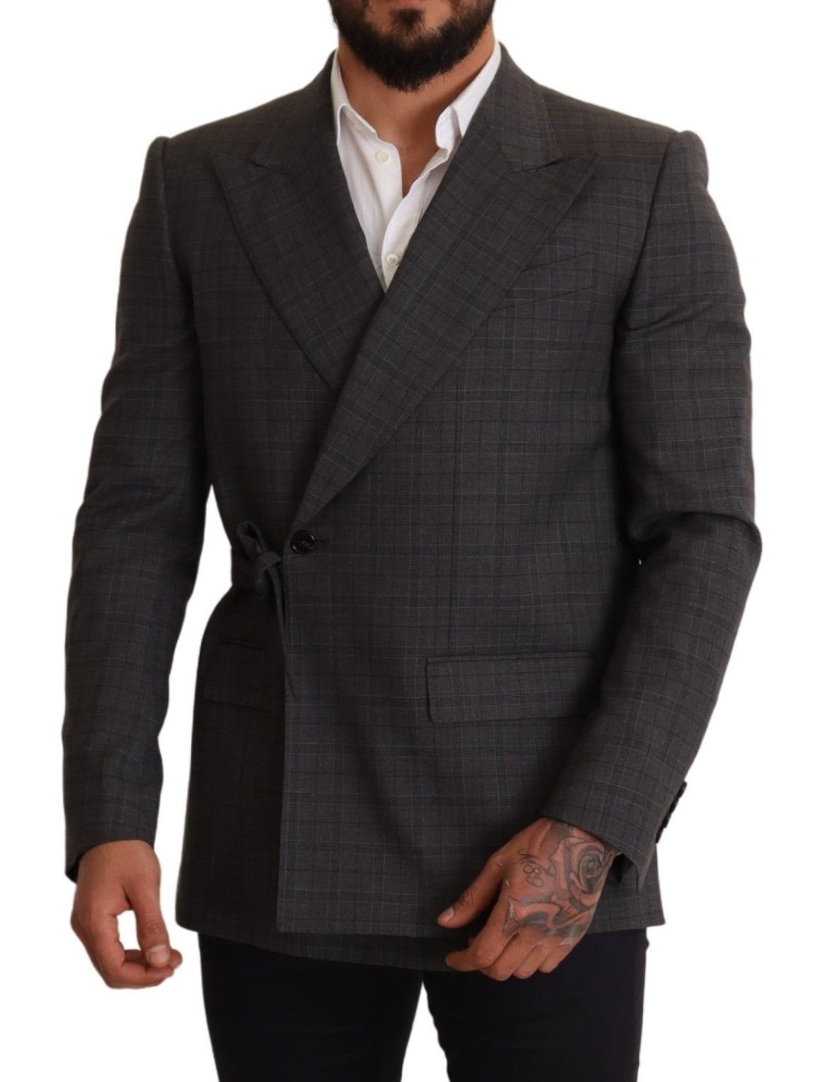 Gray Check Wool Slim Fit Blazer Jacket