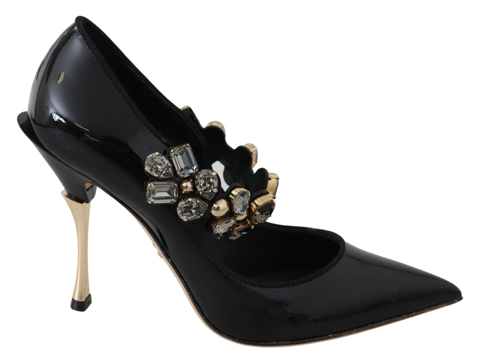 Black Leather Crystal Shoes Mary Jane Pumps