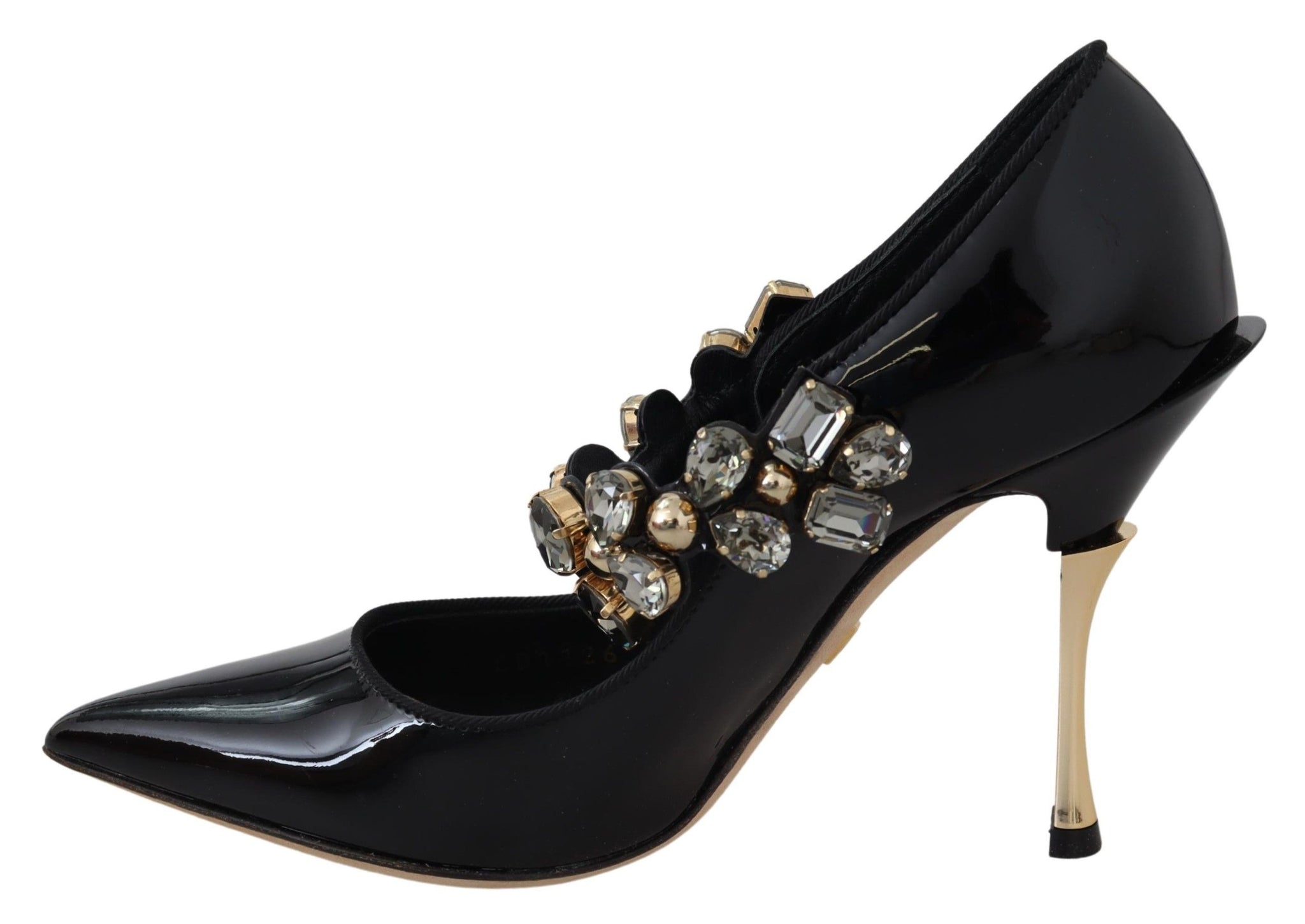 Black Leather Crystal Shoes Mary Jane Pumps