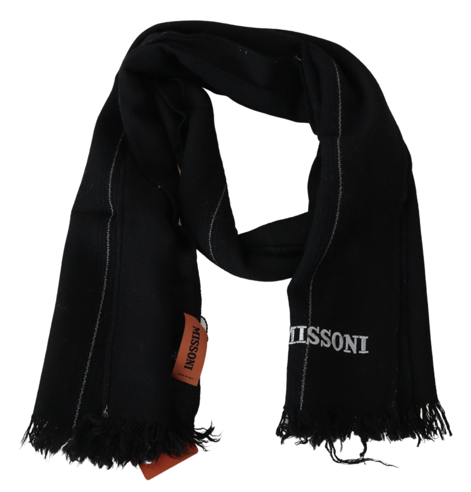 Black 100% Wool Unisex Neck Wrap Shawl Fringes Scarf