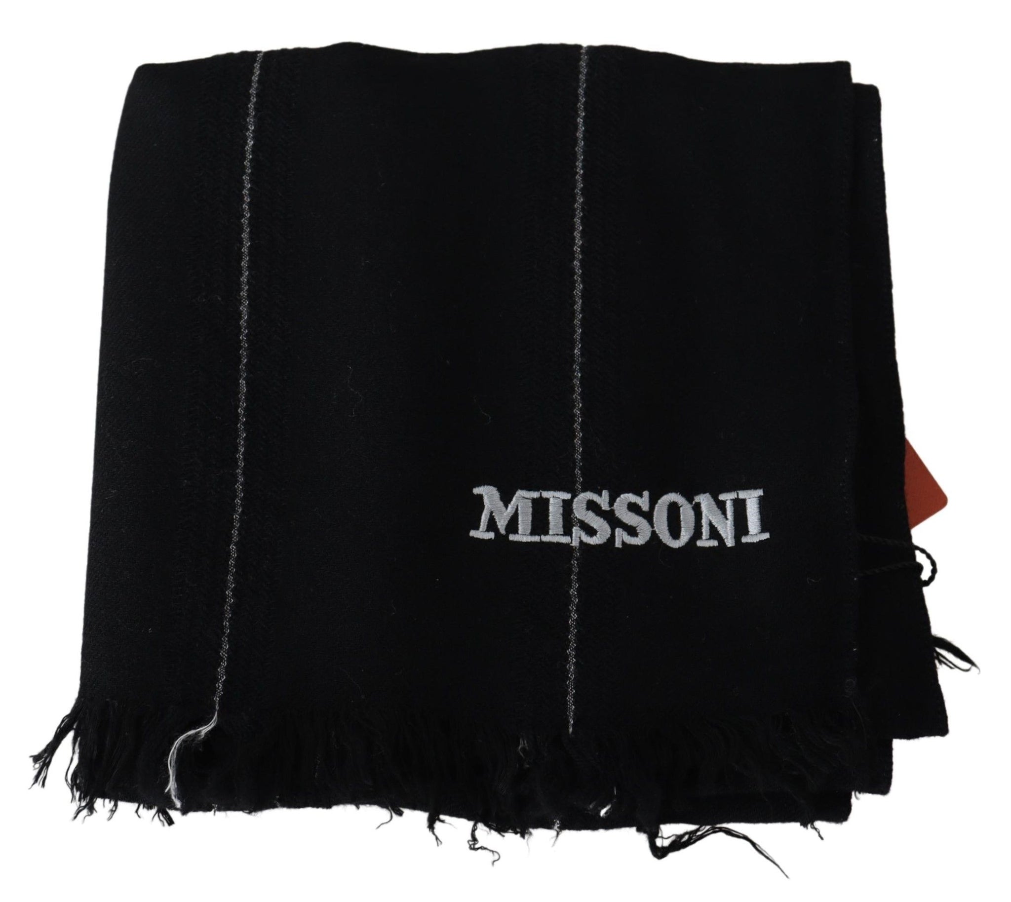 Black 100% Wool Unisex Neck Wrap Shawl Fringes Scarf