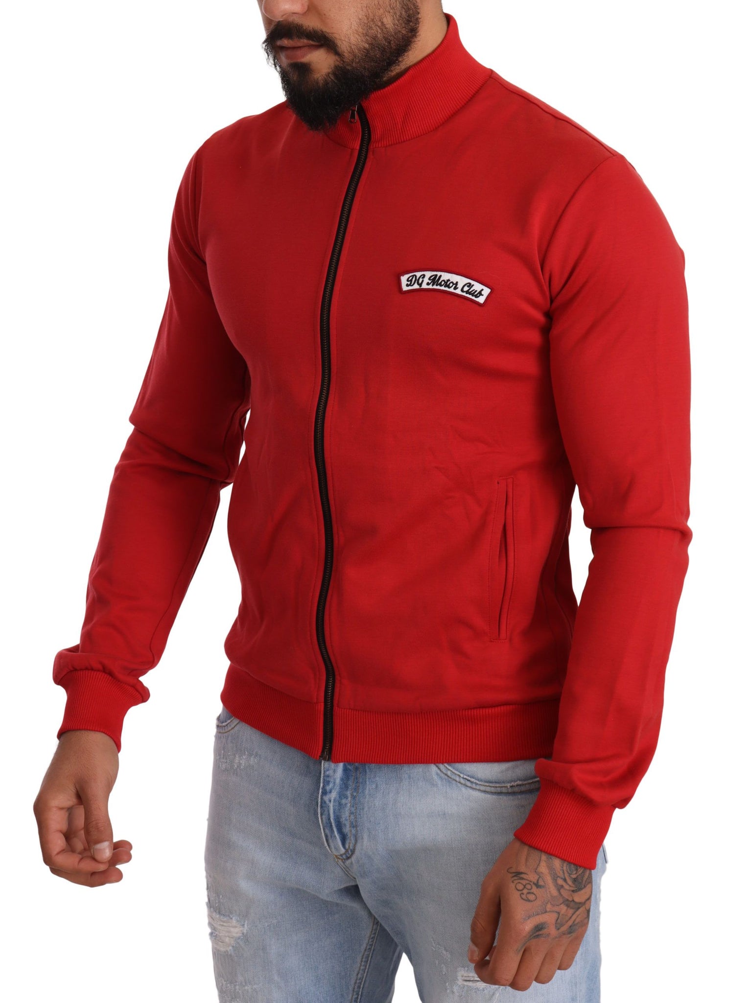 Red DG Motor Club Zipper Stretch Sweater