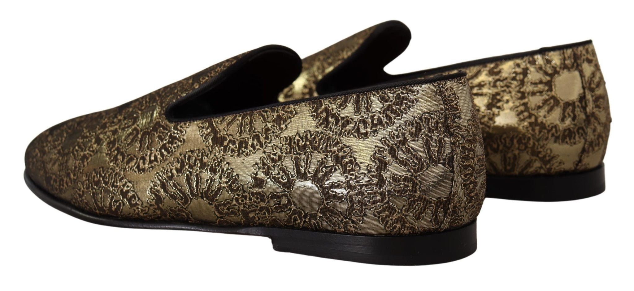 Gold Jacquard Flats Mens Loafers Shoes