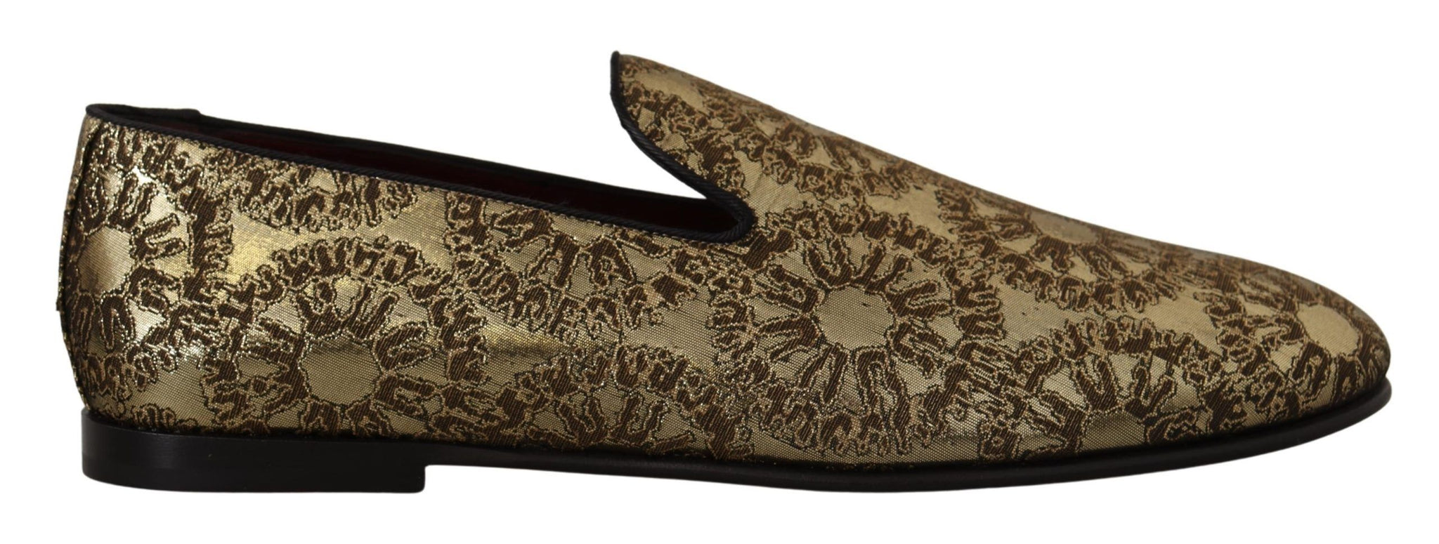 Gold Jacquard Flats Mens Loafers Shoes