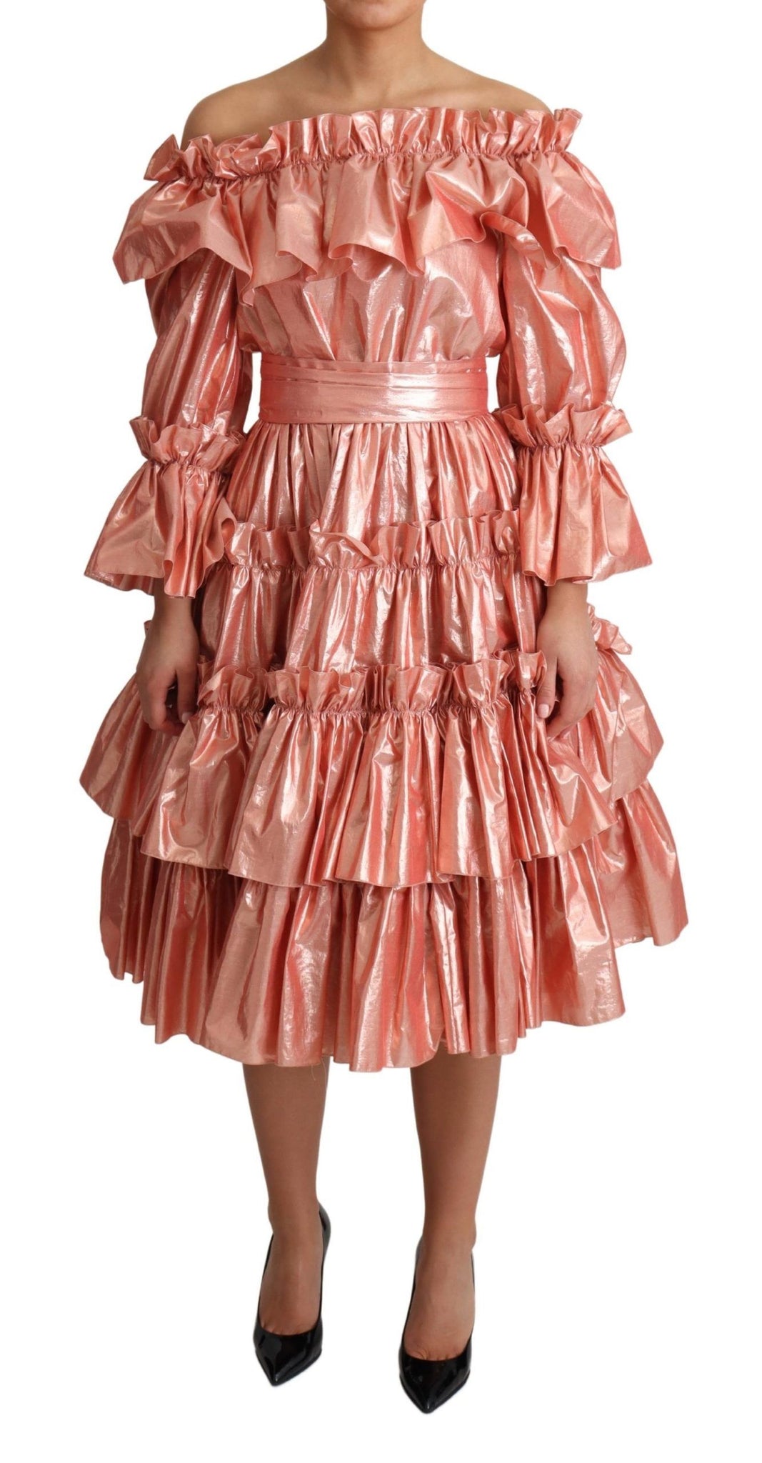 Pink Ruffled Dress Silk Cotton Gown Dress