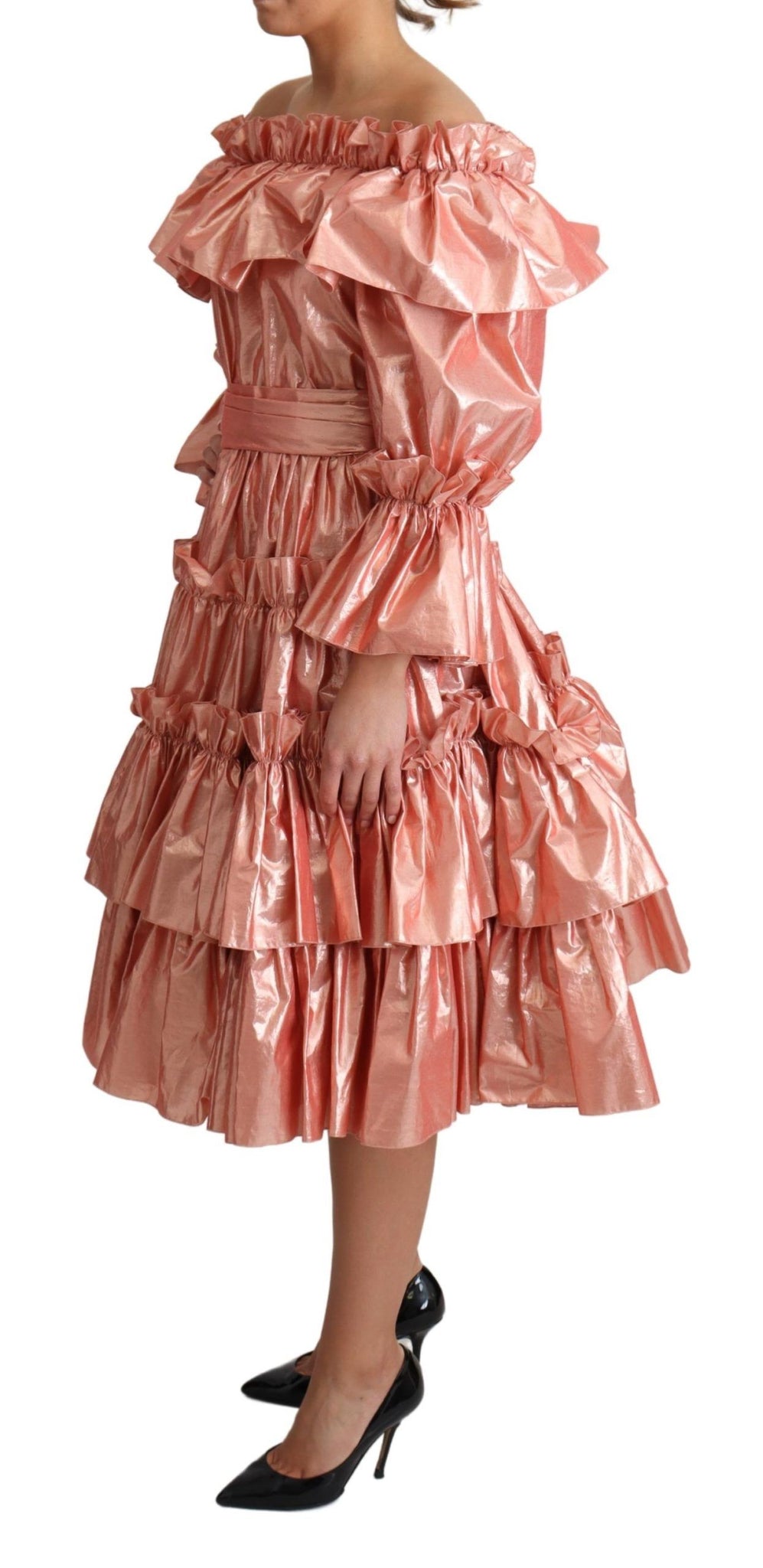 Pink Ruffled Dress Silk Cotton Gown Dress