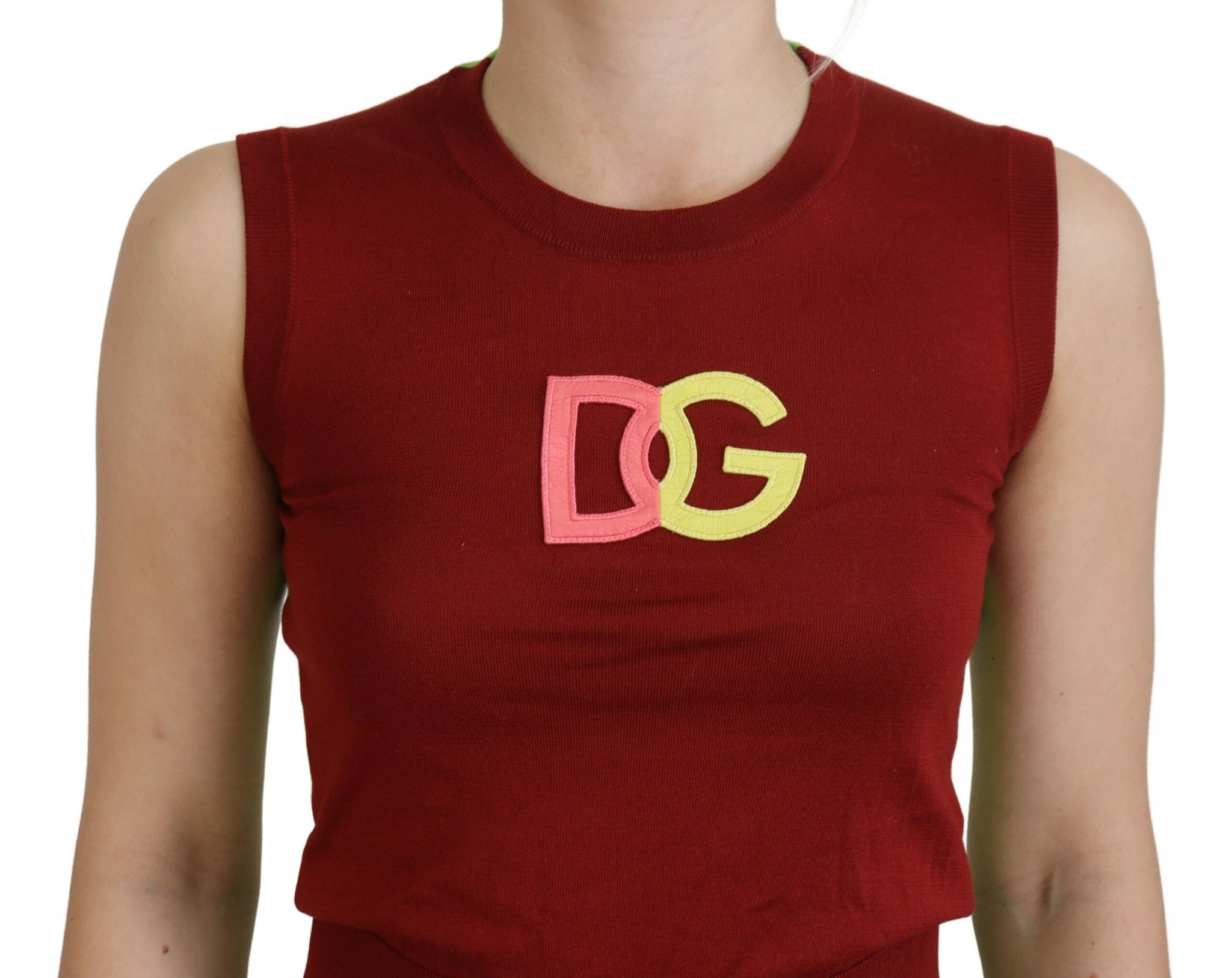 Dolce & Gabbana Red Green DG Logo Sleeveless Pullover Top