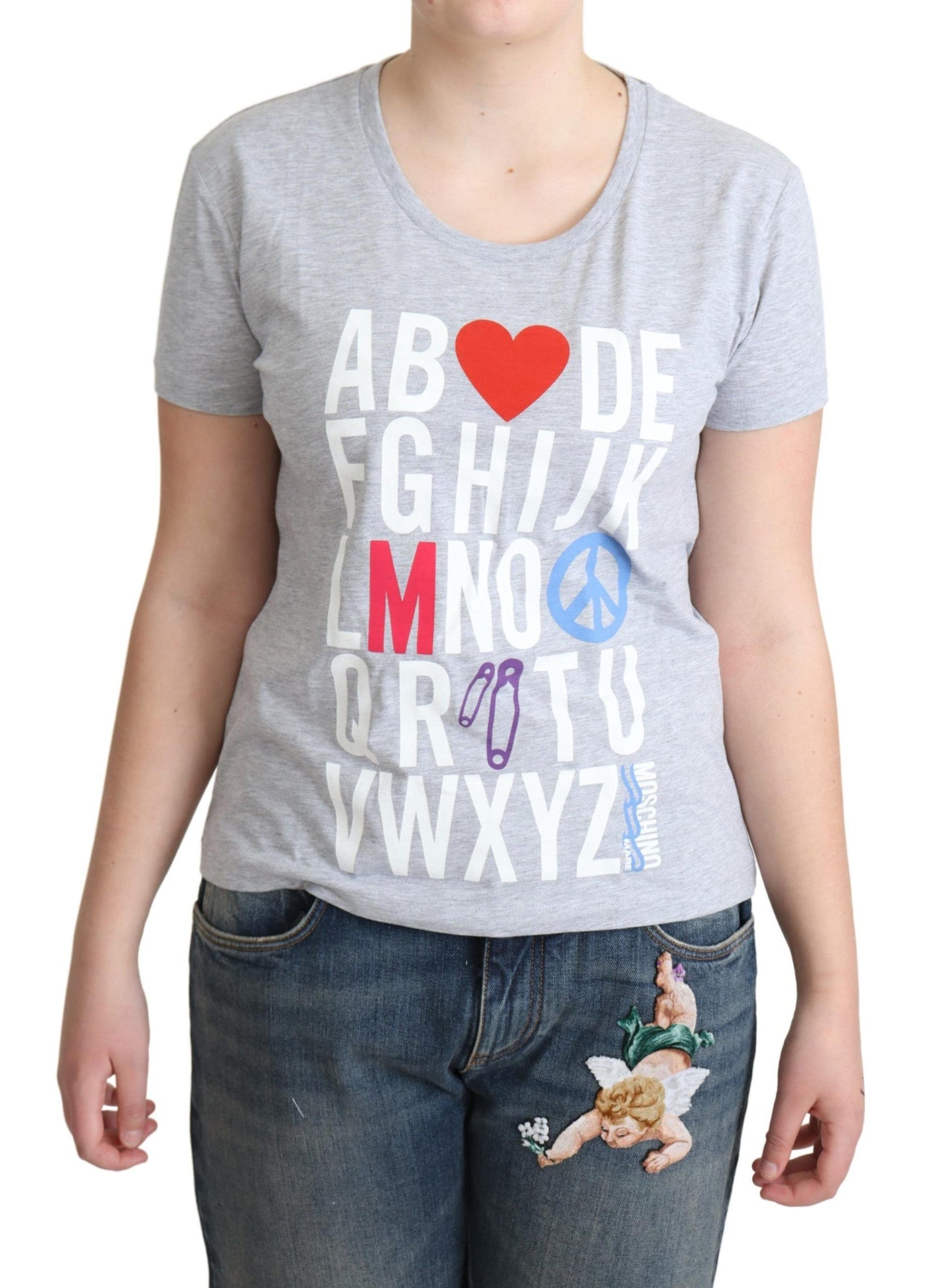 Gray Cotton Alphabet Letter Print T-shirt