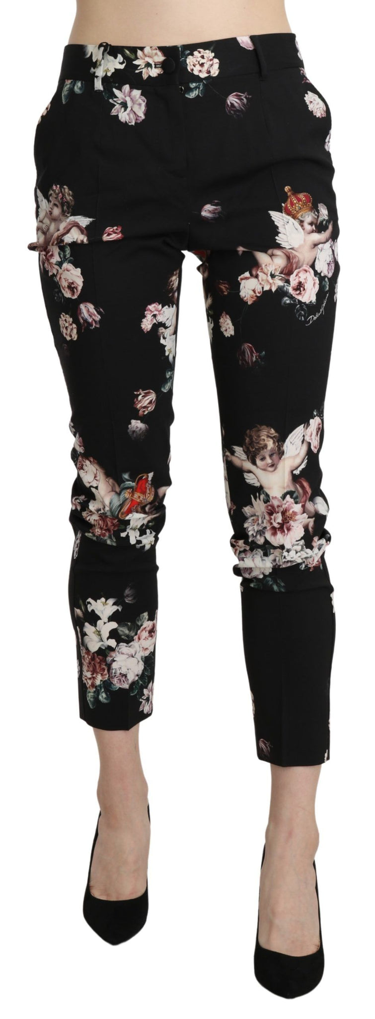 Black Angel Floral Cropped Trouser Wool Pants