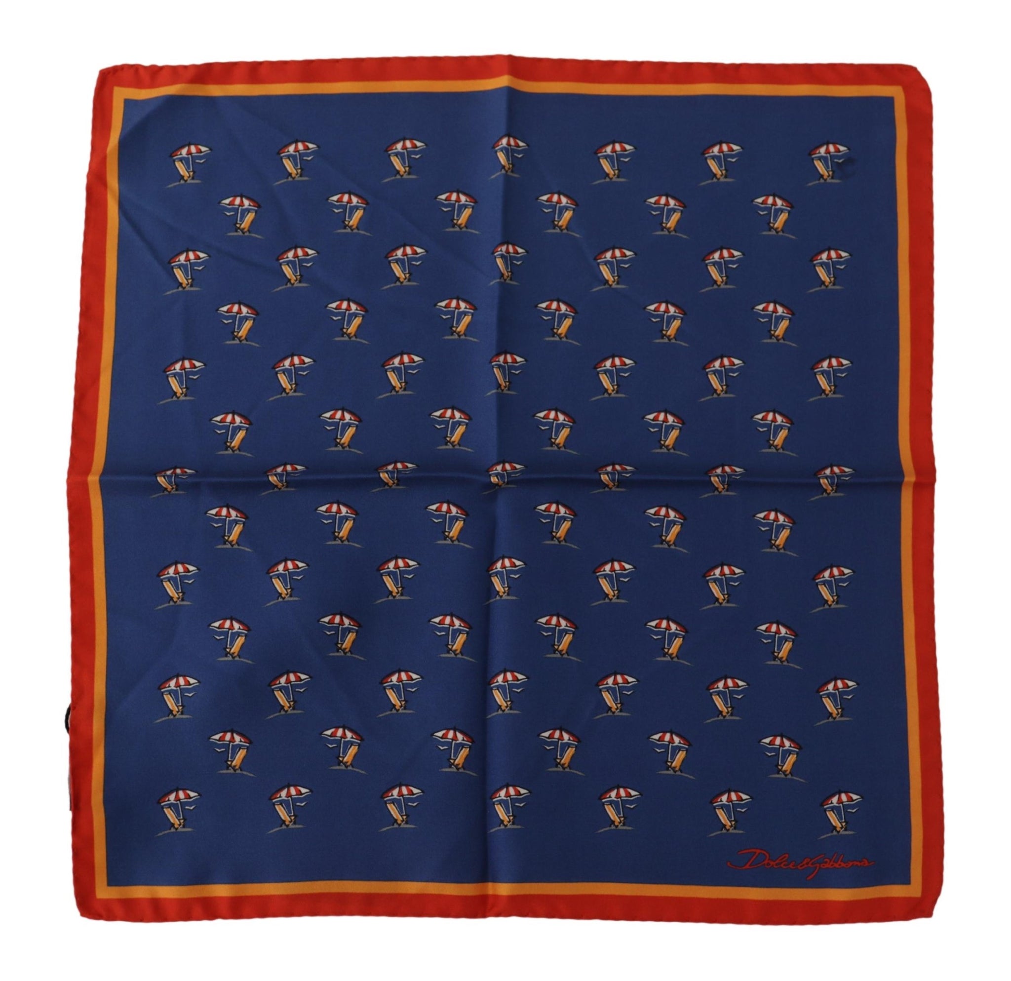 Blue Printed Square Mens Handkerchief 100% Silk Scarf