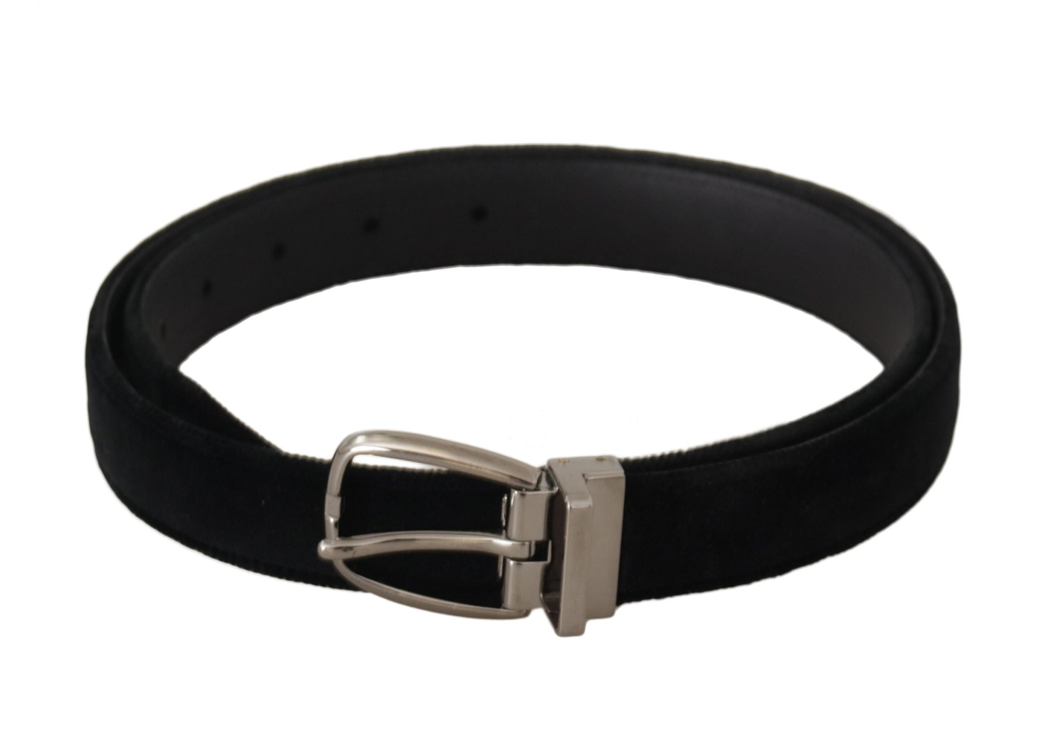 Dolce & Gabbana Black Classic Velvet Silver Tone Metal Buckle Belt