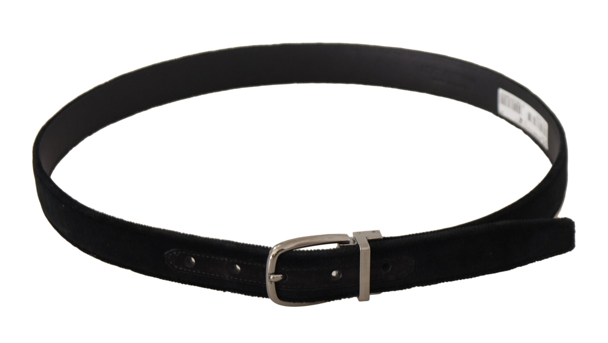 Dolce & Gabbana Black Classic Velvet Silver Tone Metal Buckle Belt