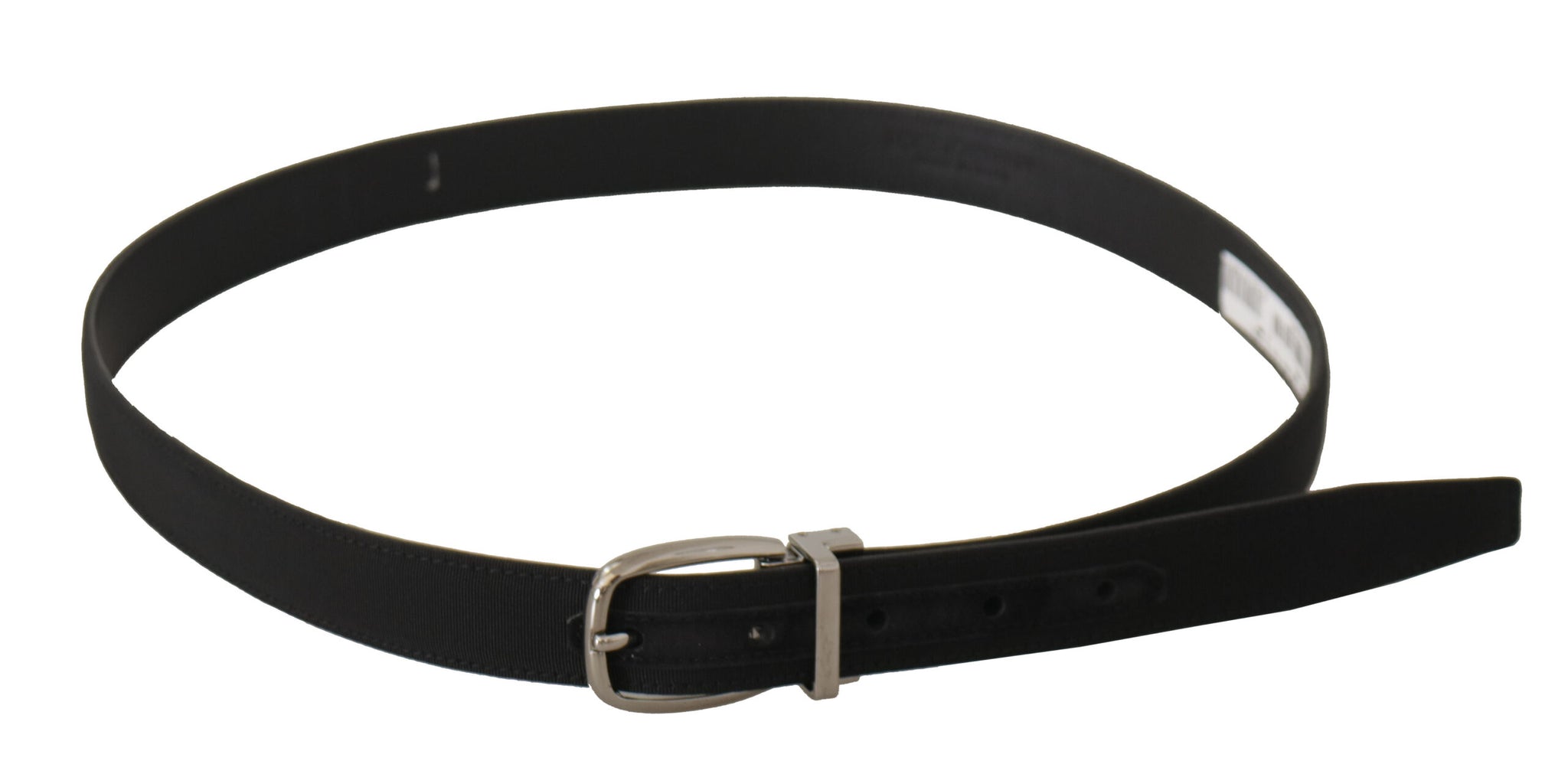 Dolce & Gabbana Black Calf Canvas Silver Tone Logo Metal Belt