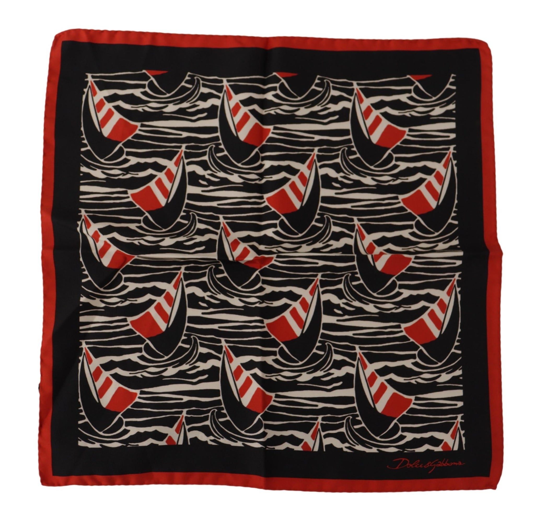 Black Red Sailboat Square Handkerchief Silk Scarf