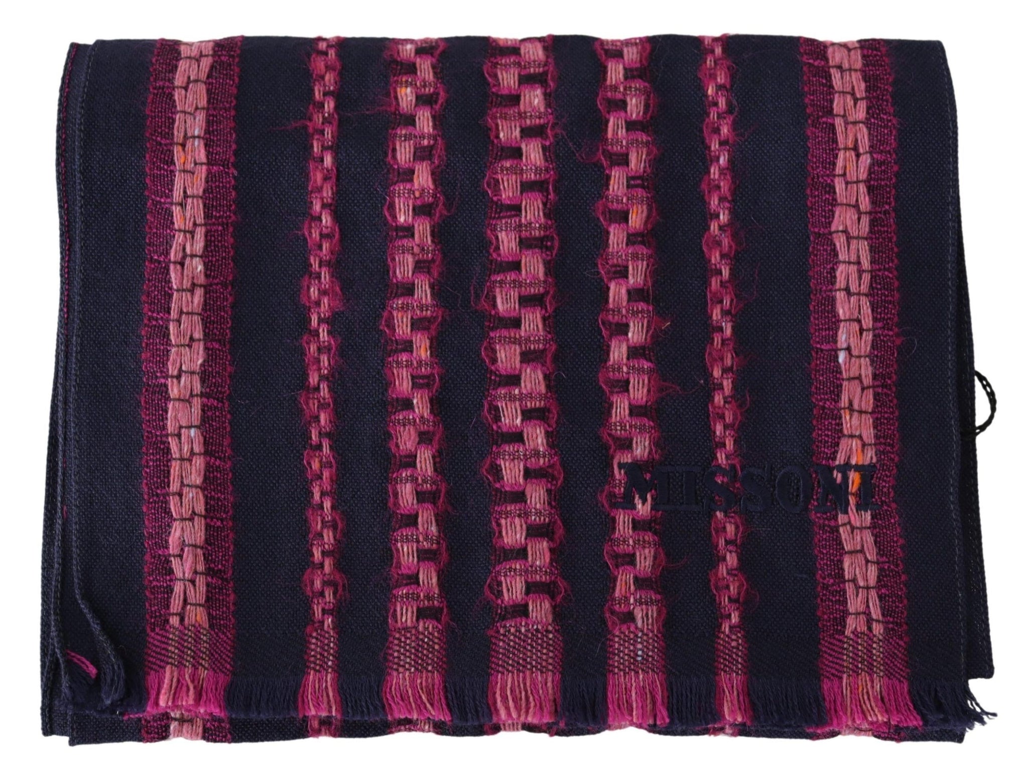 Missoni Black Pink Patterned Wool Unisex Neck Wrap Shawl