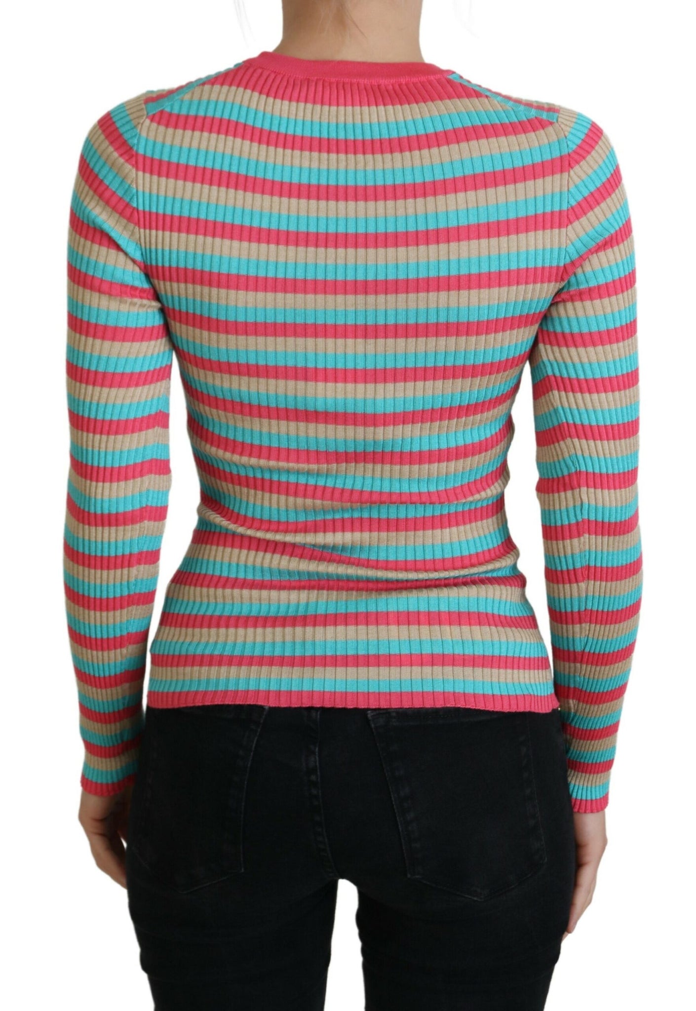 Dolce & Gabbana Multicolor Crewneck Pullover Silk Sweater