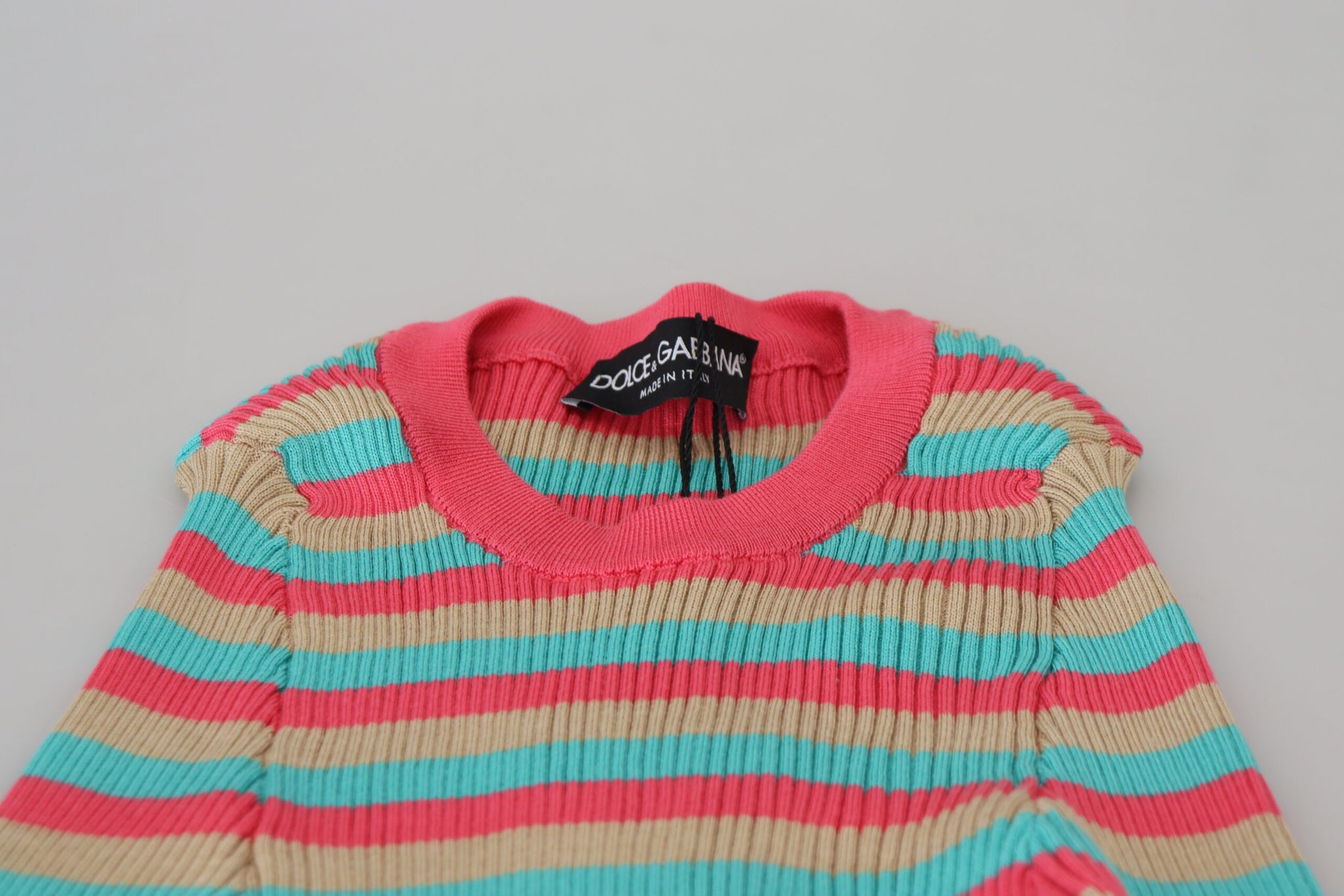 Dolce & Gabbana Multicolor Crewneck Pullover Silk Sweater