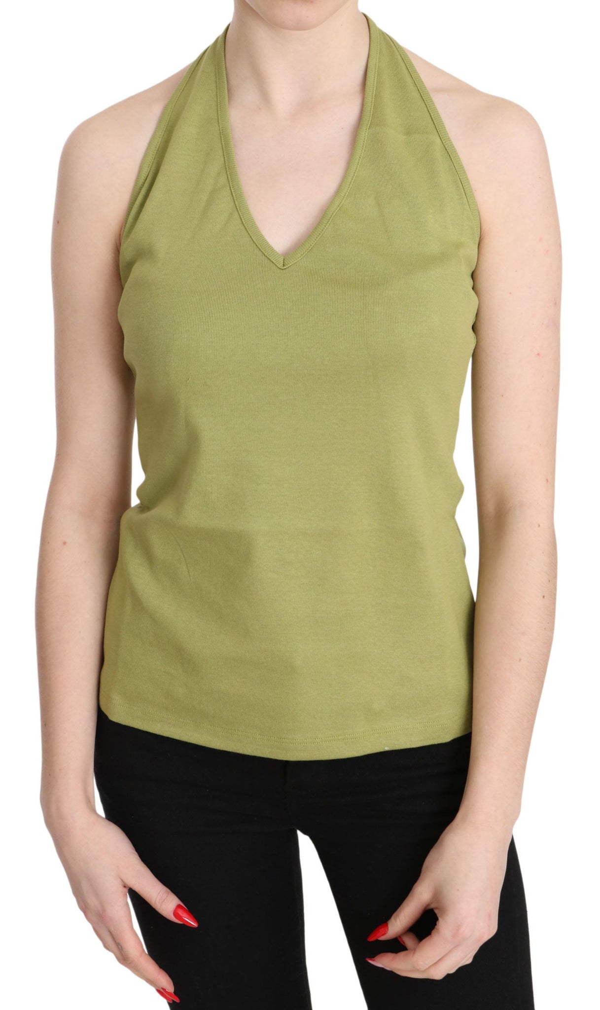 Green Halter Cotton Sleeveless Casual Tank Top Blouse