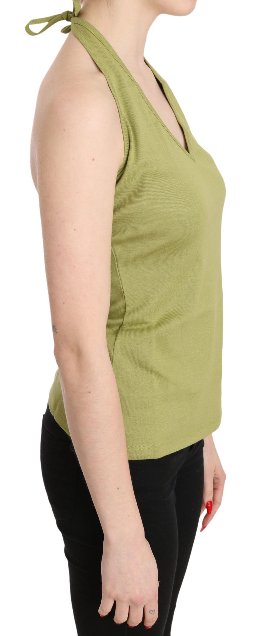 Green Halter Cotton Sleeveless Casual Tank Top Blouse