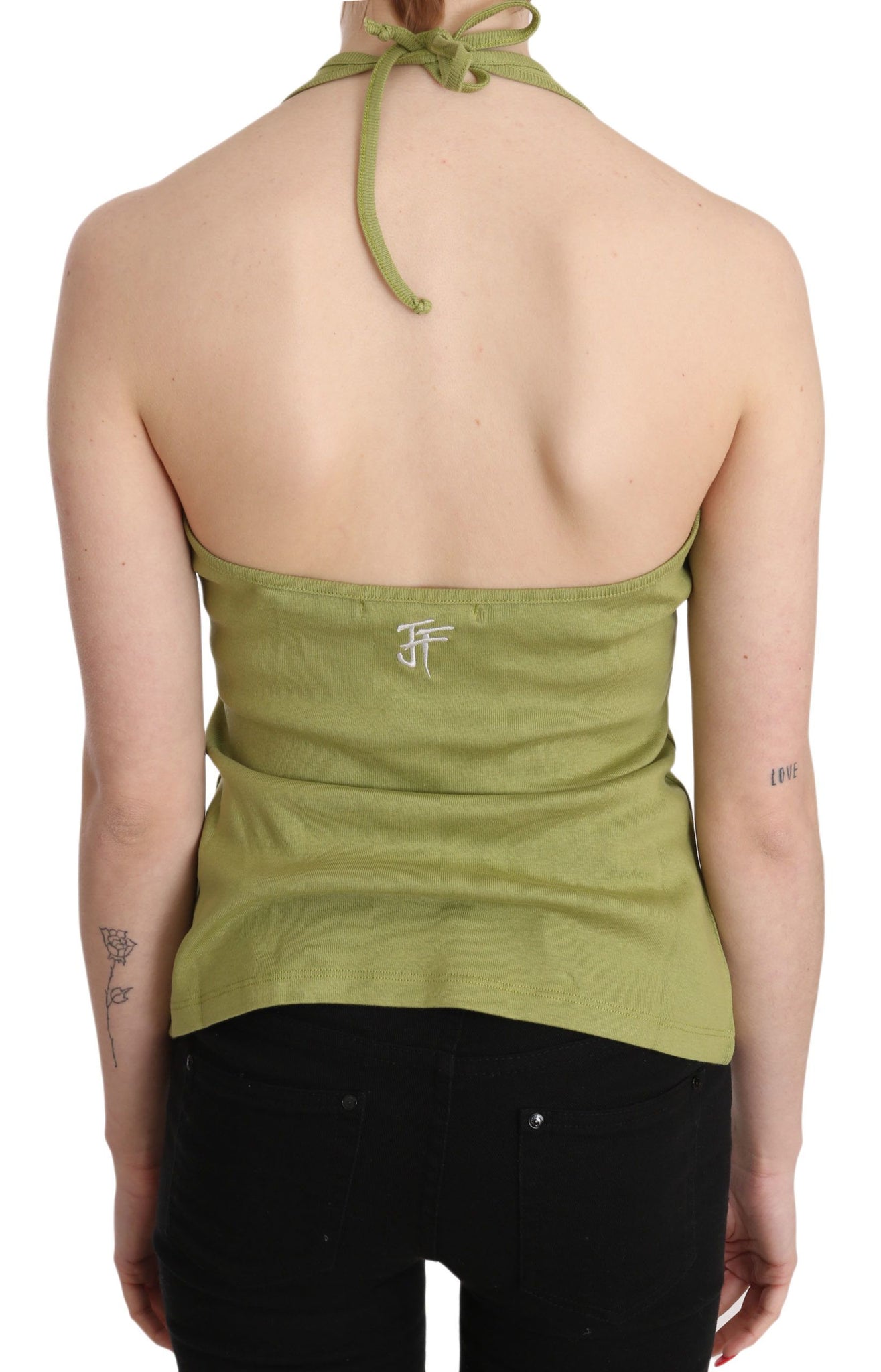 Green Halter Cotton Sleeveless Casual Tank Top Blouse