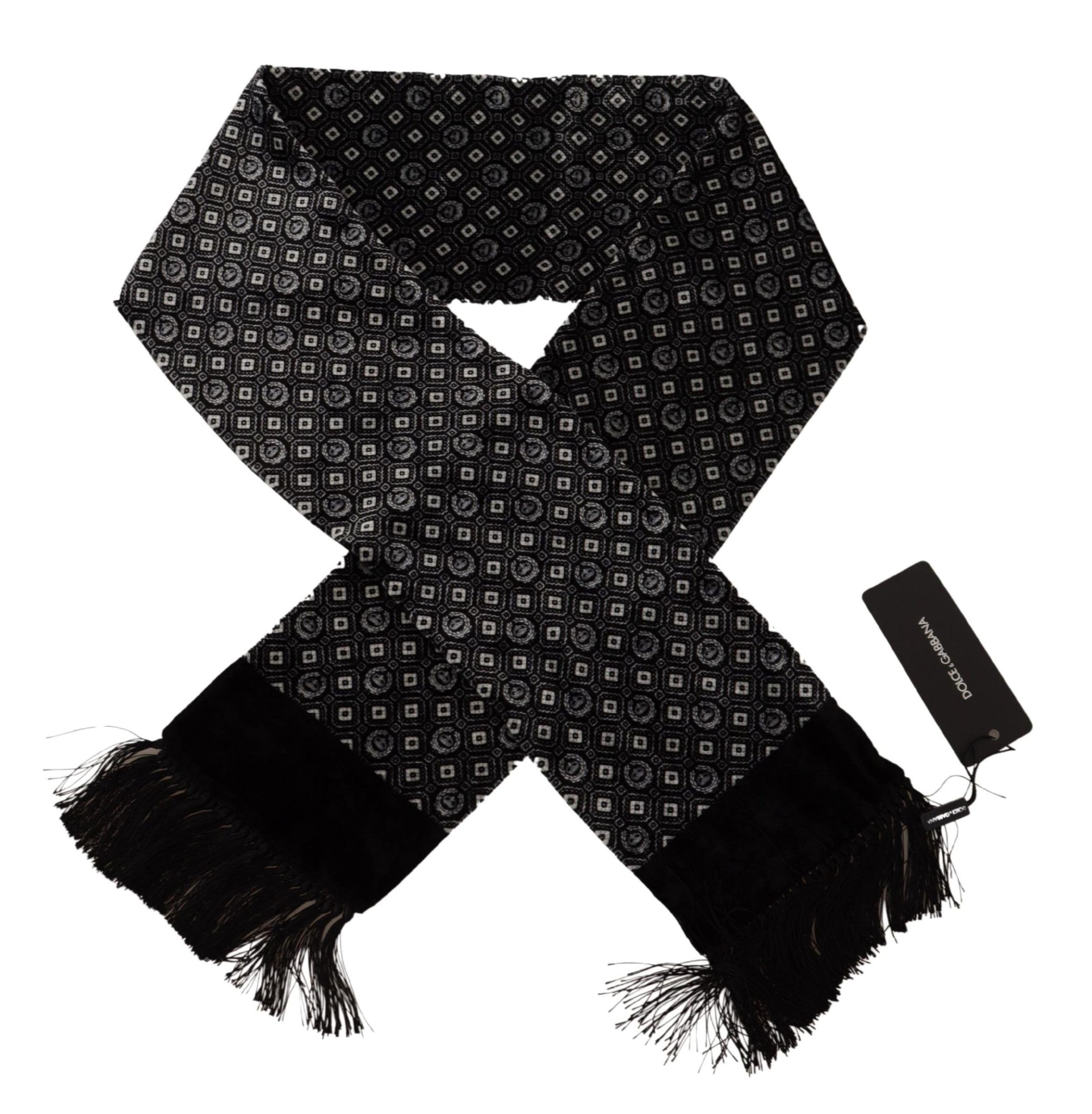 Black Geometric Patterned Shawl Wrap Fringe Scarf